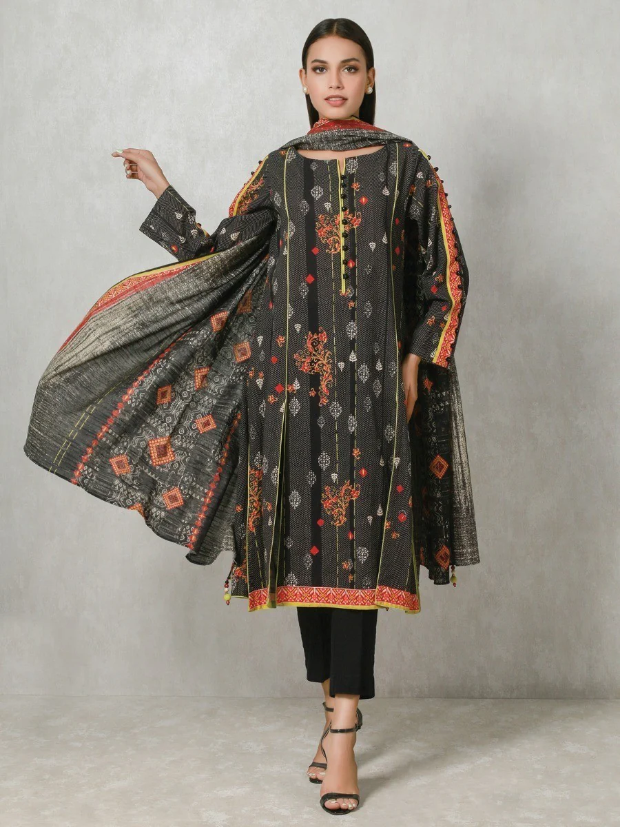 Unstitched Printed Khaddar Shirt Dupatta - EWU20A10-20319
