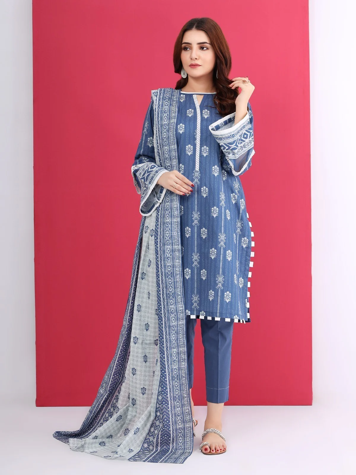 Unstitched Printed Cambric Shirt Dupatta - EWU21A7-21278