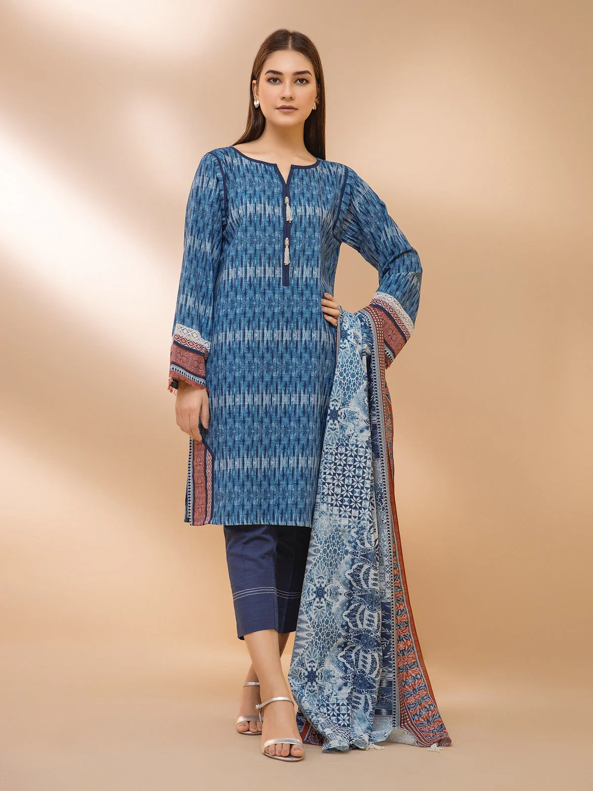 Unstitched Printed Khaddar Shirt Dupatta - EWU21A9-21463A