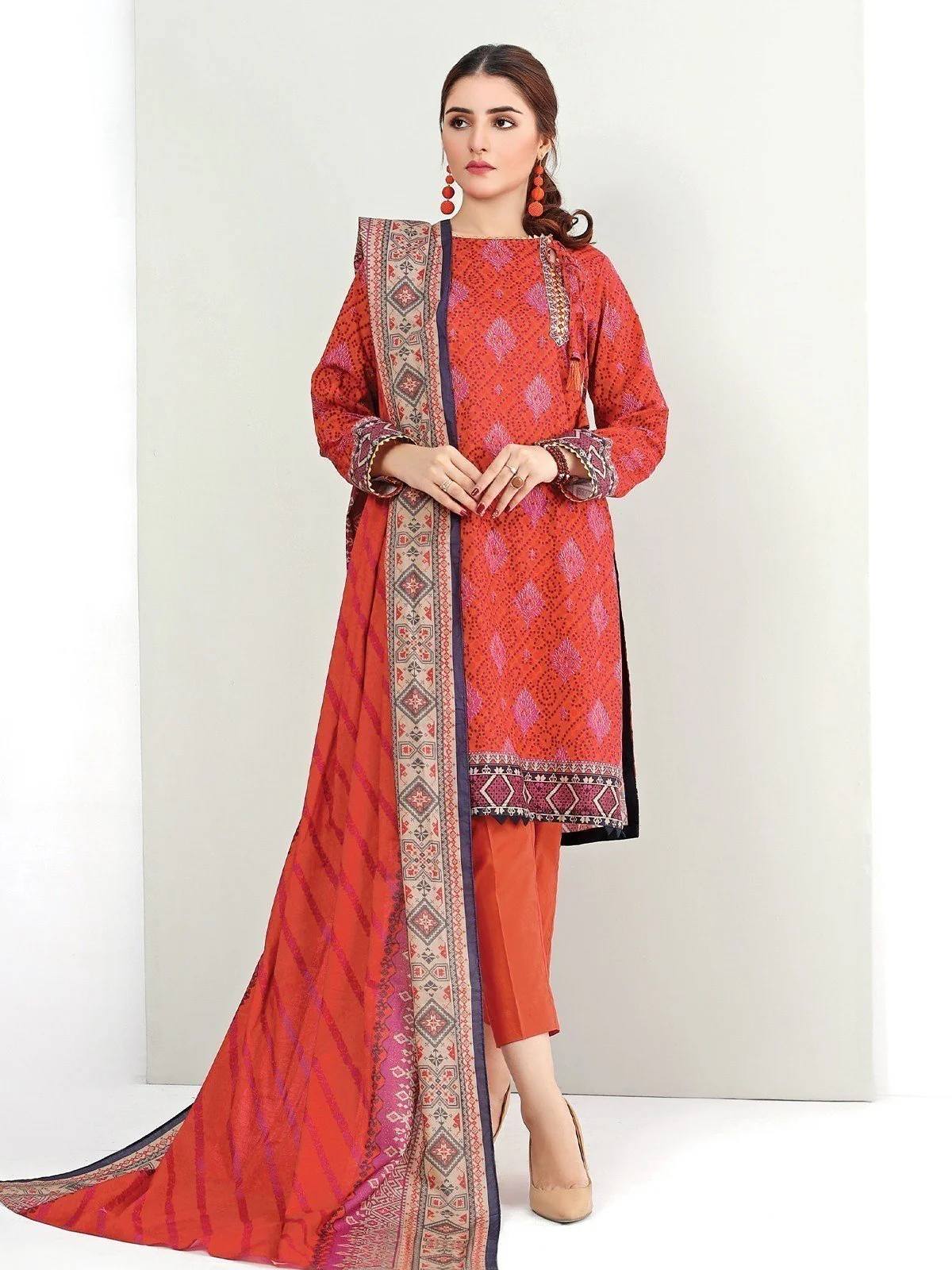 Unstitched Printed Khaddar Shirt Dupatta - EWU21A9-21546