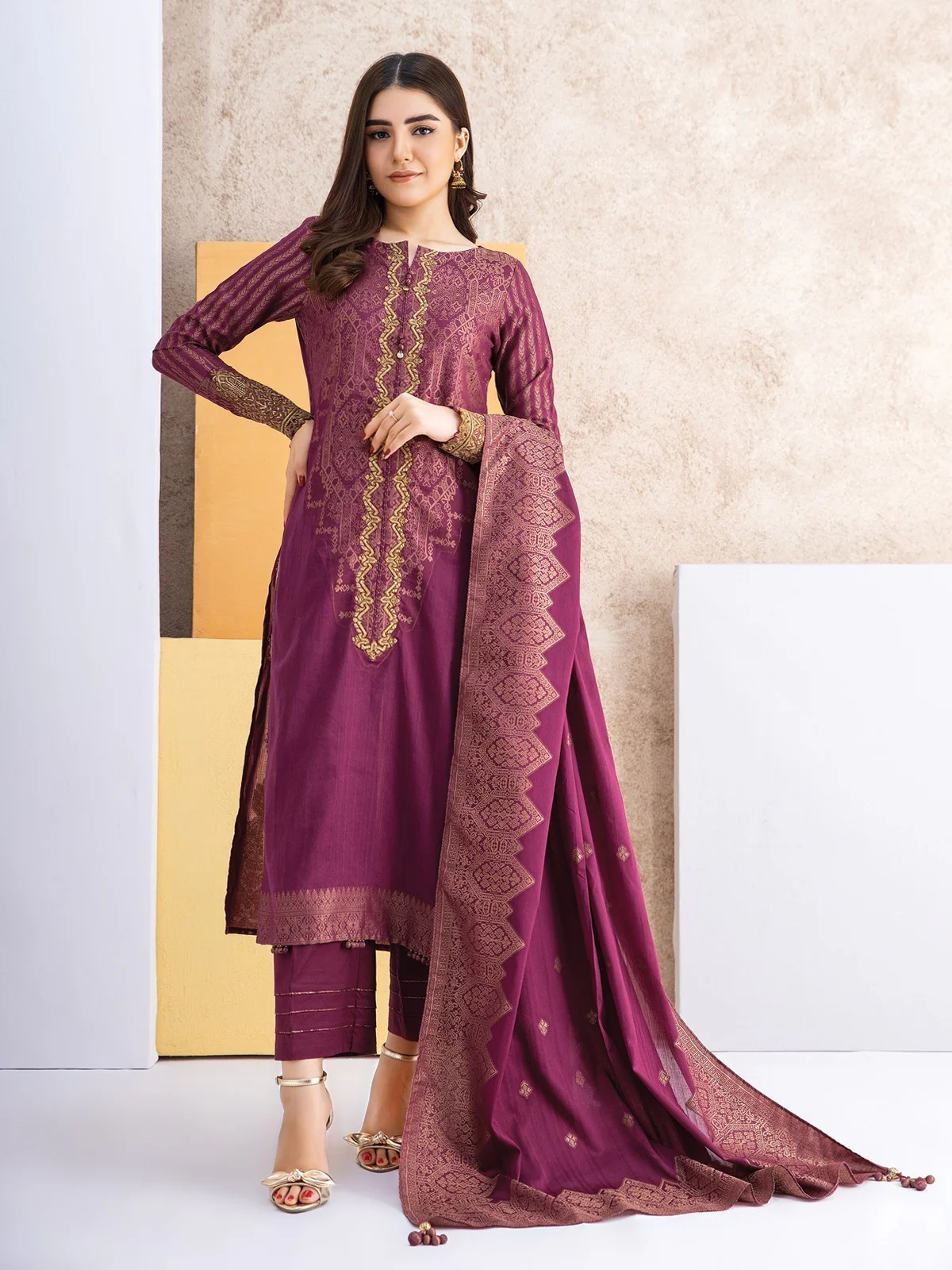 Unstitched Embroidered Jacquard Suit - EWU21V2-20476