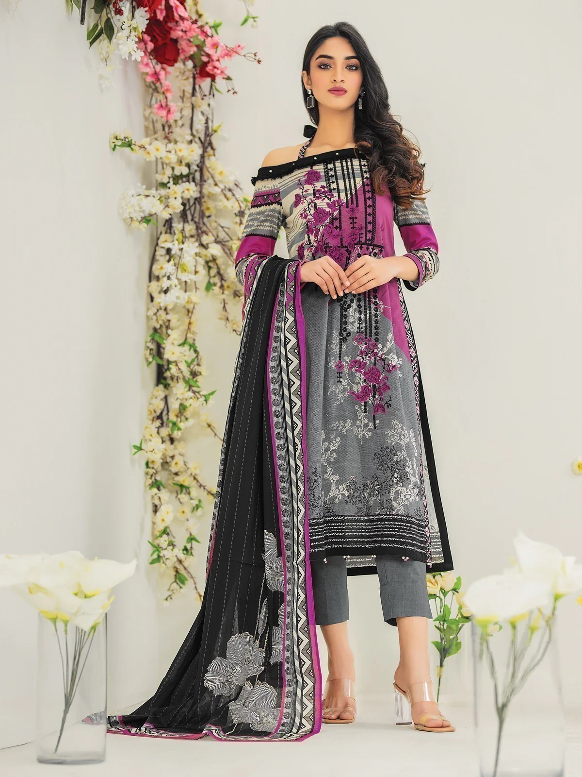 Unstitched Embroidered Lawn Shirt Dupatta - EWU21V2-20502