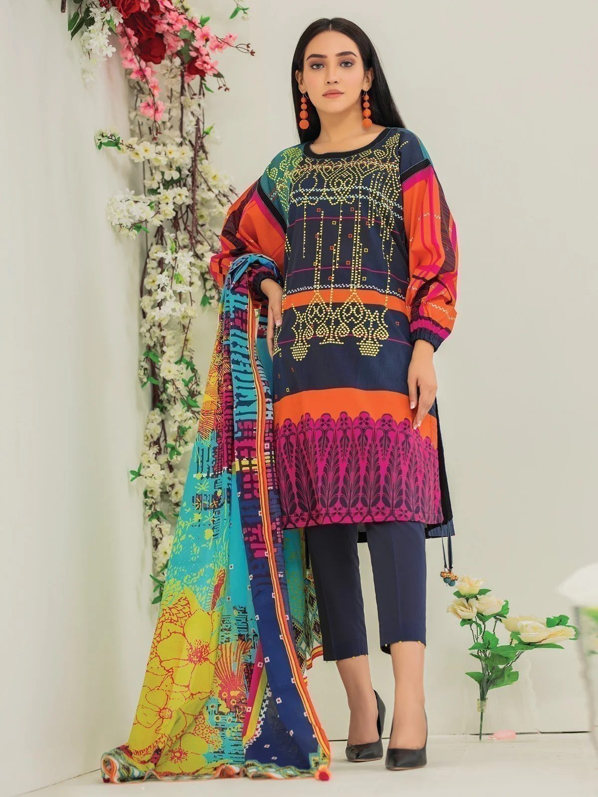 Unstitched Embroidered Lawn Shirt Dupatta - EWU21V2-20504