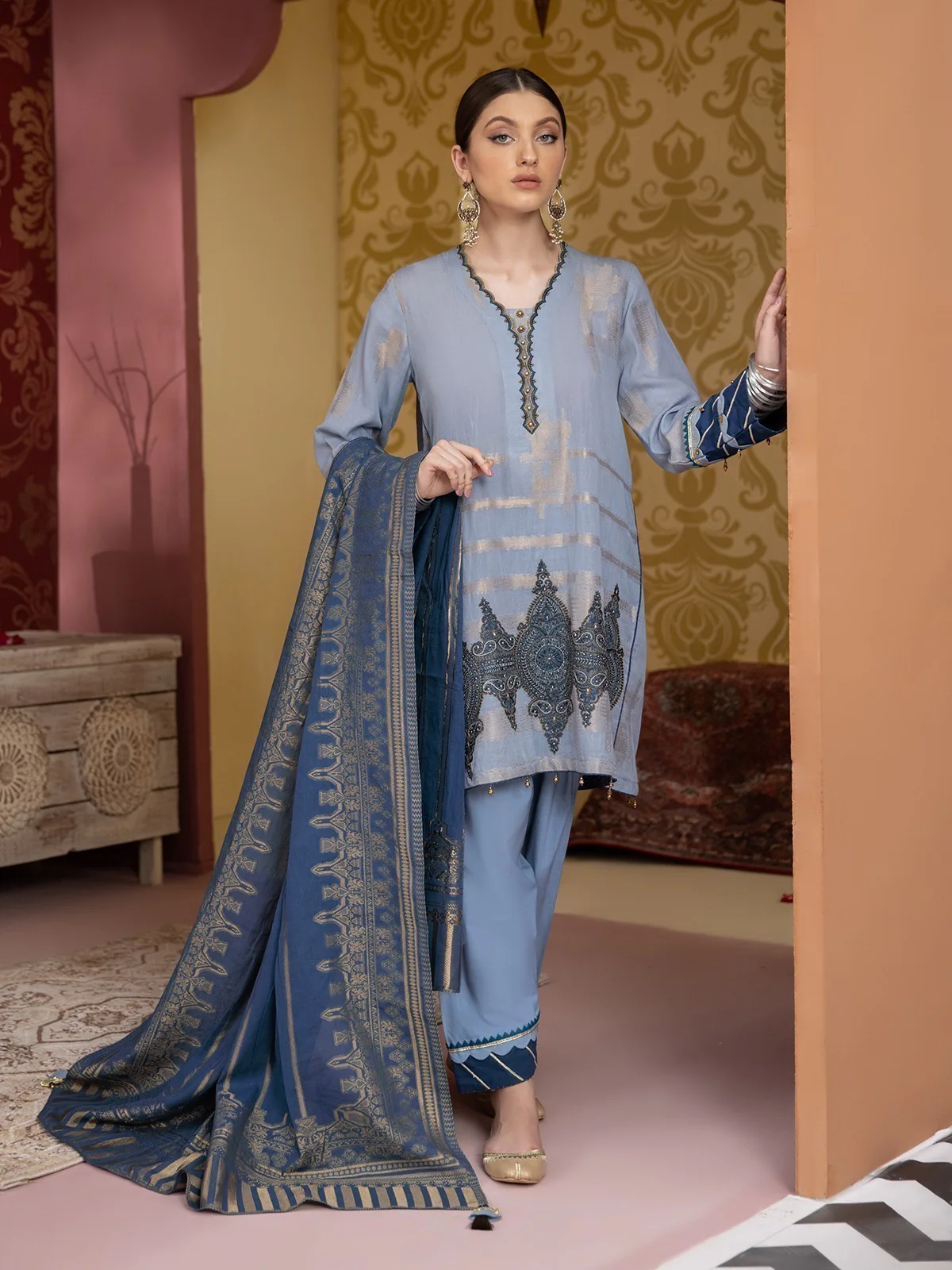 Unstitched Embroidered Jacquard Suit - EWU21V3-20477