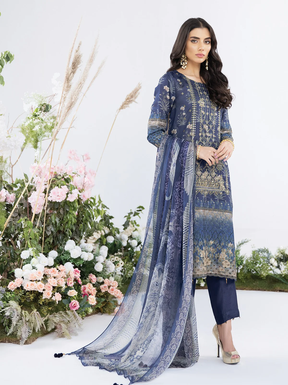 Unstitched Embroidered Chanderi Suit - EWU21V5-21135