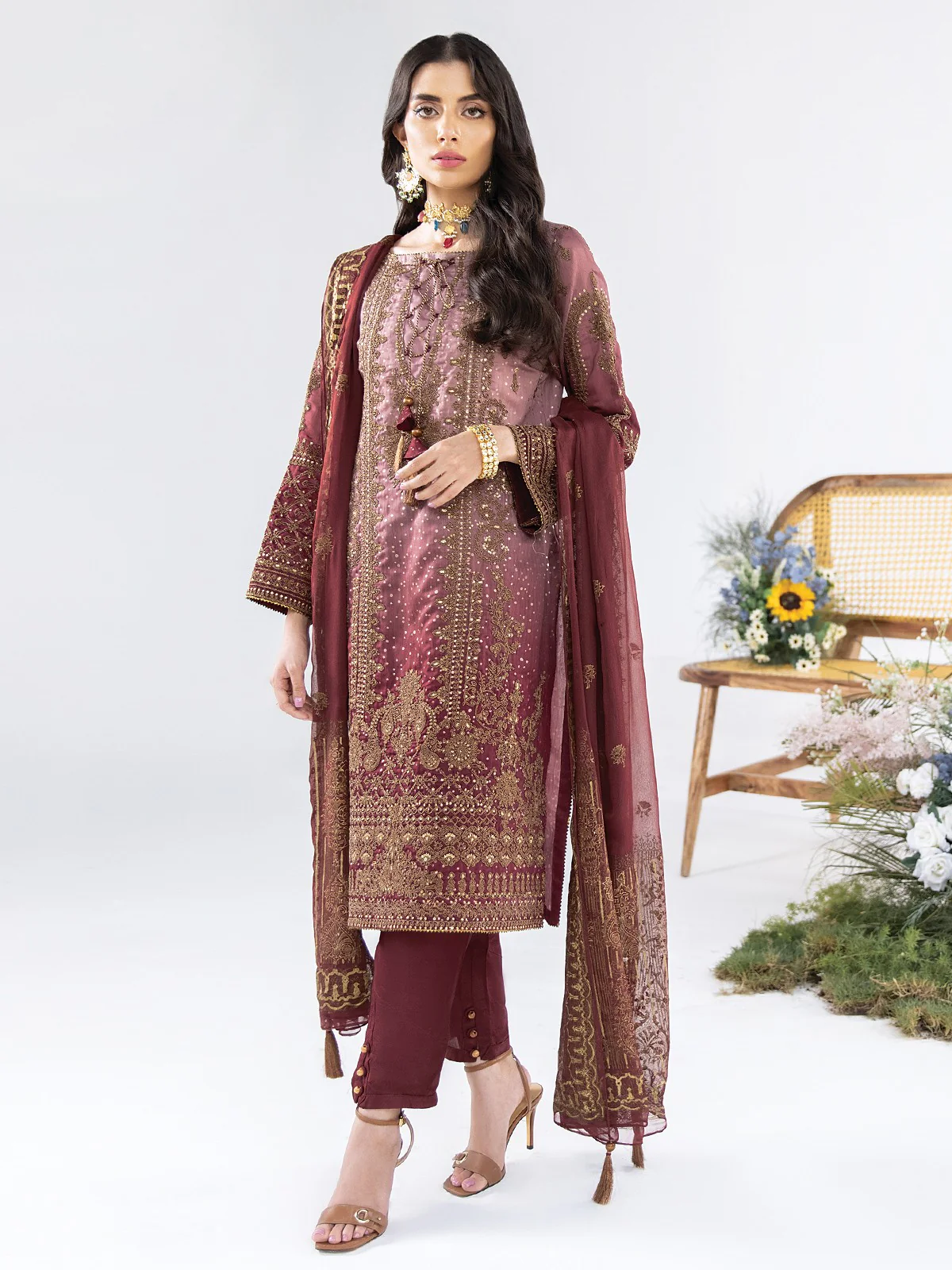 Unstitched Embroidered Chanderi Suit - EWU21V5-21136