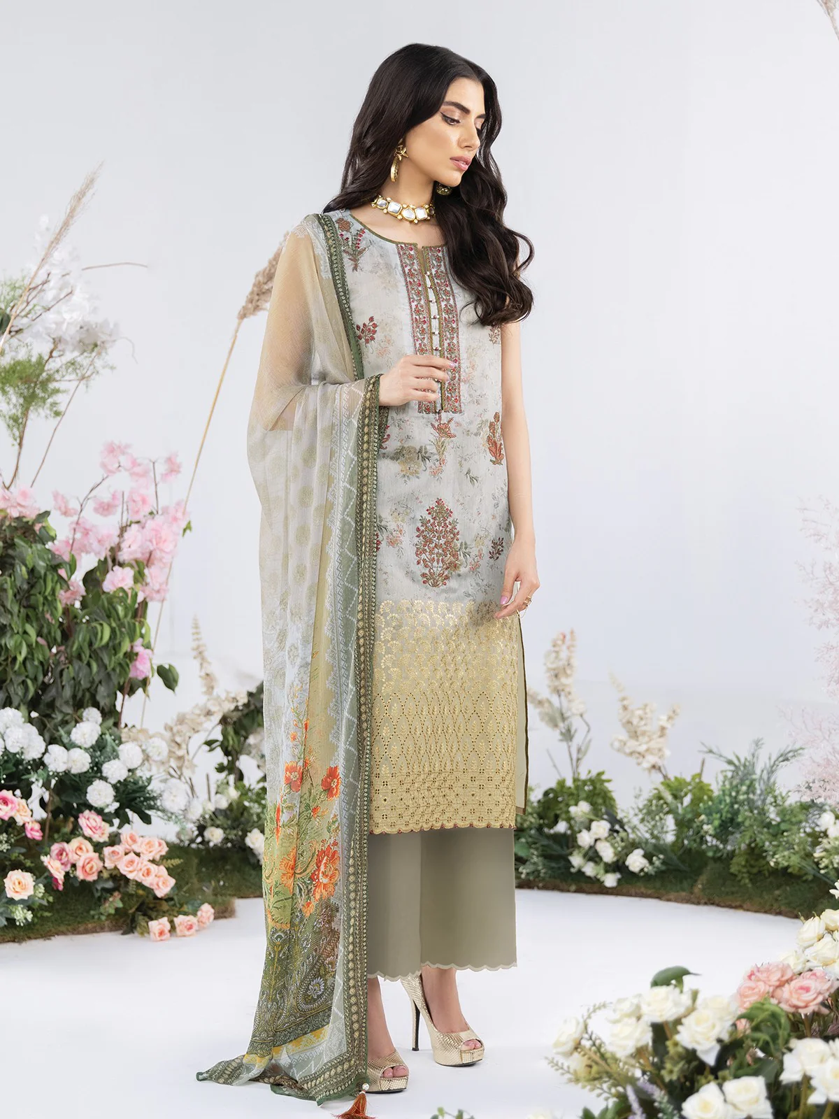 Unstitched Embroidered Chanderi Suit - EWU21V5-21142