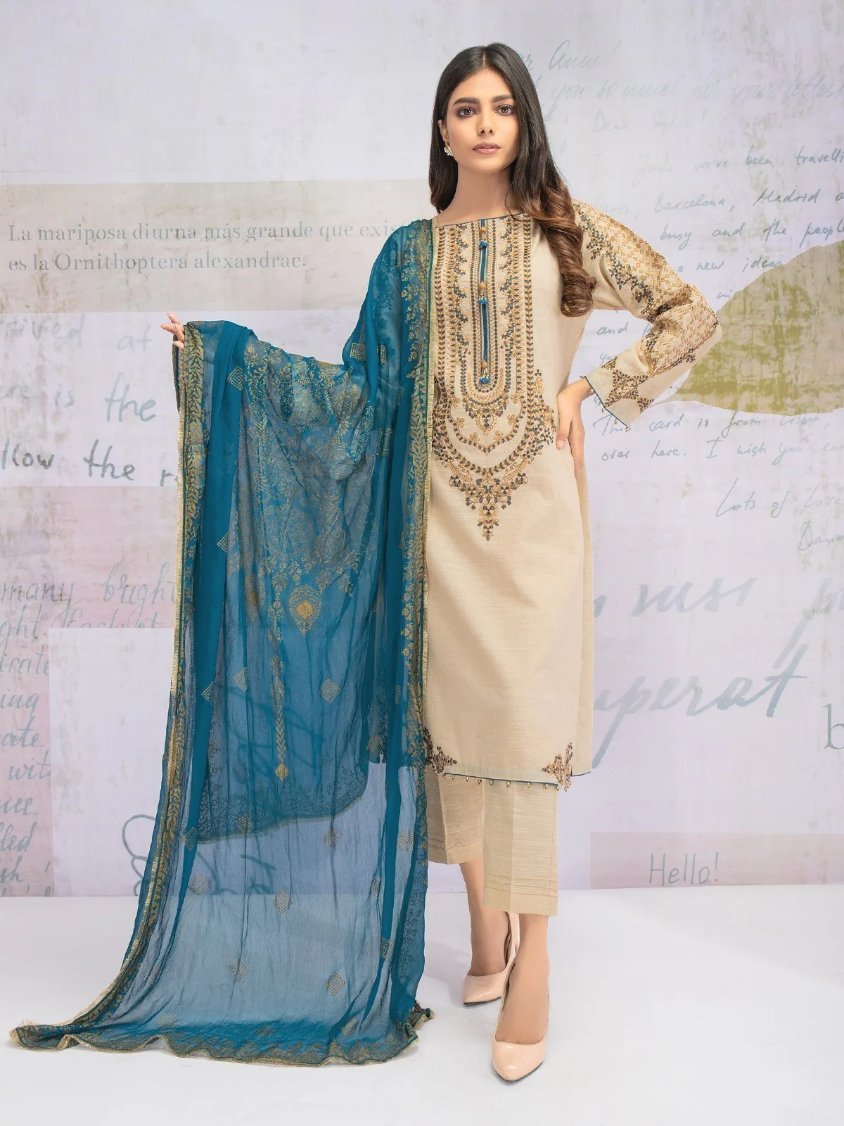 Unstitched Embroidered Khaddar Suit - EWU21V8-21650