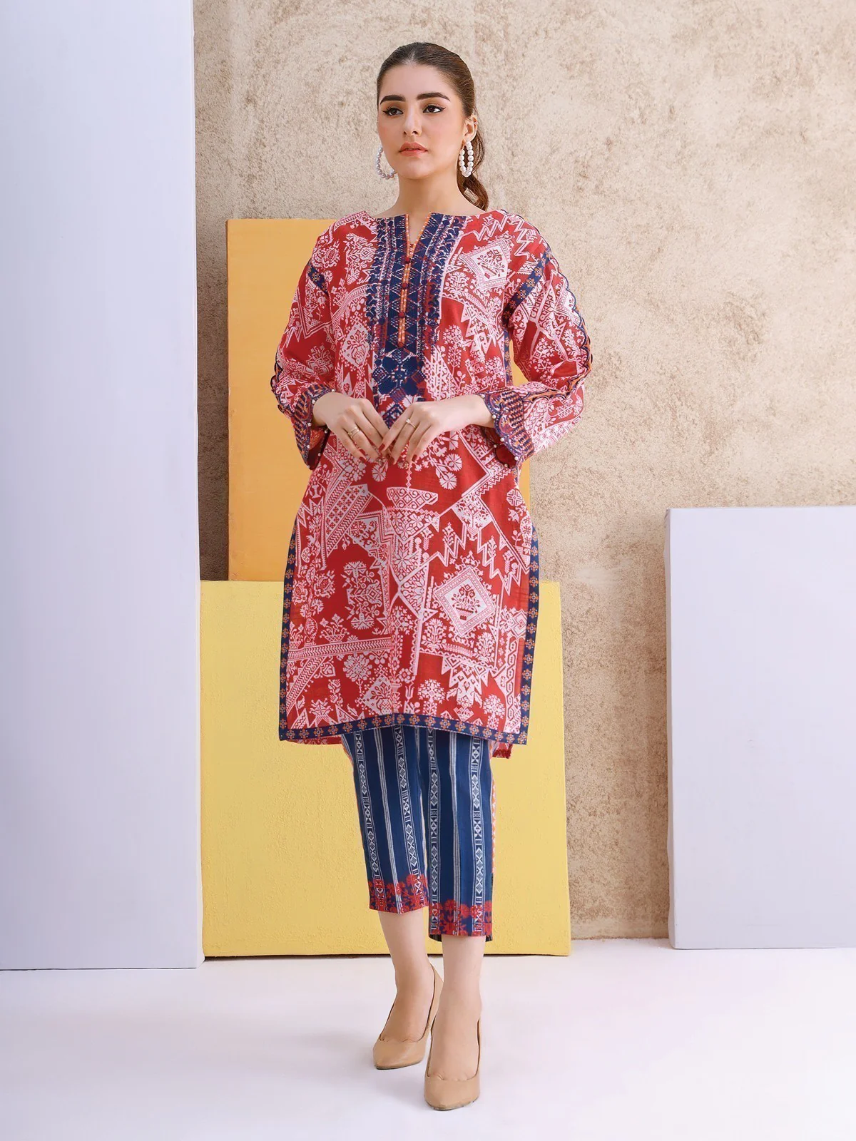 Unstitched Embroidered Khaddar Shirt Trouser - EWU21V8-21698