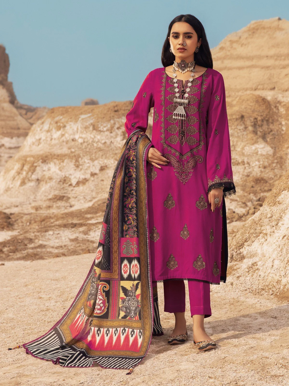 Unstitched Embroidered Cotail Suit - EWU21V8-21817