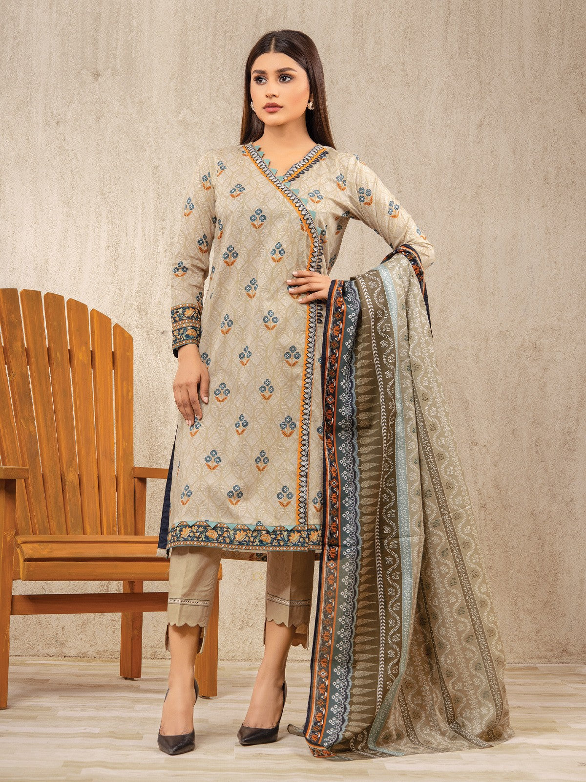 Unstitched Printed Lawn Shirt Dupatta - EWU22A1-23083SD