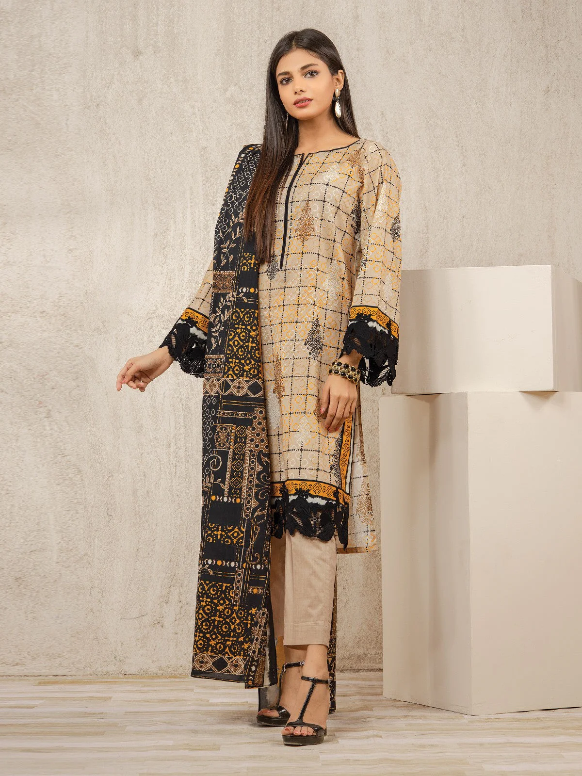 Unstitched Printed Lawn Shirt Dupatta - EWU22A1-23098SD
