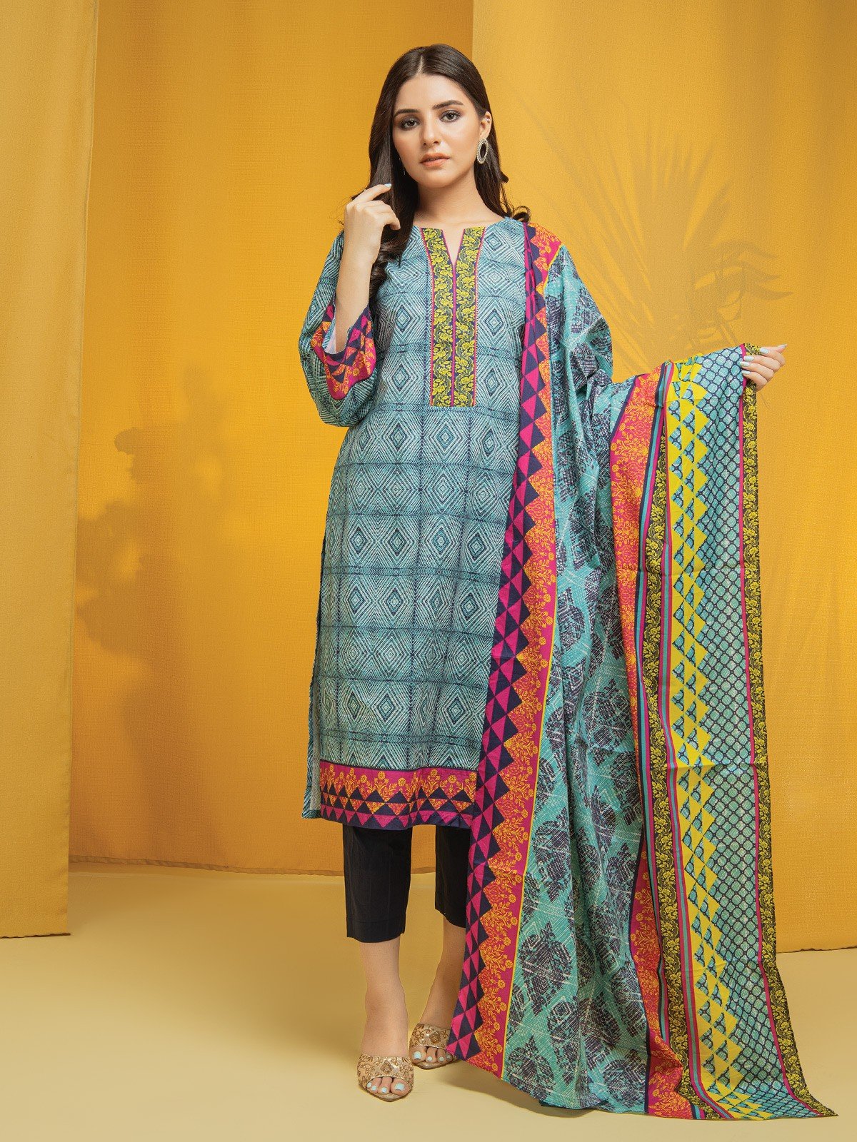 Unstitched Printed Lawn Shirt Dupatta - EWU22A1-23216