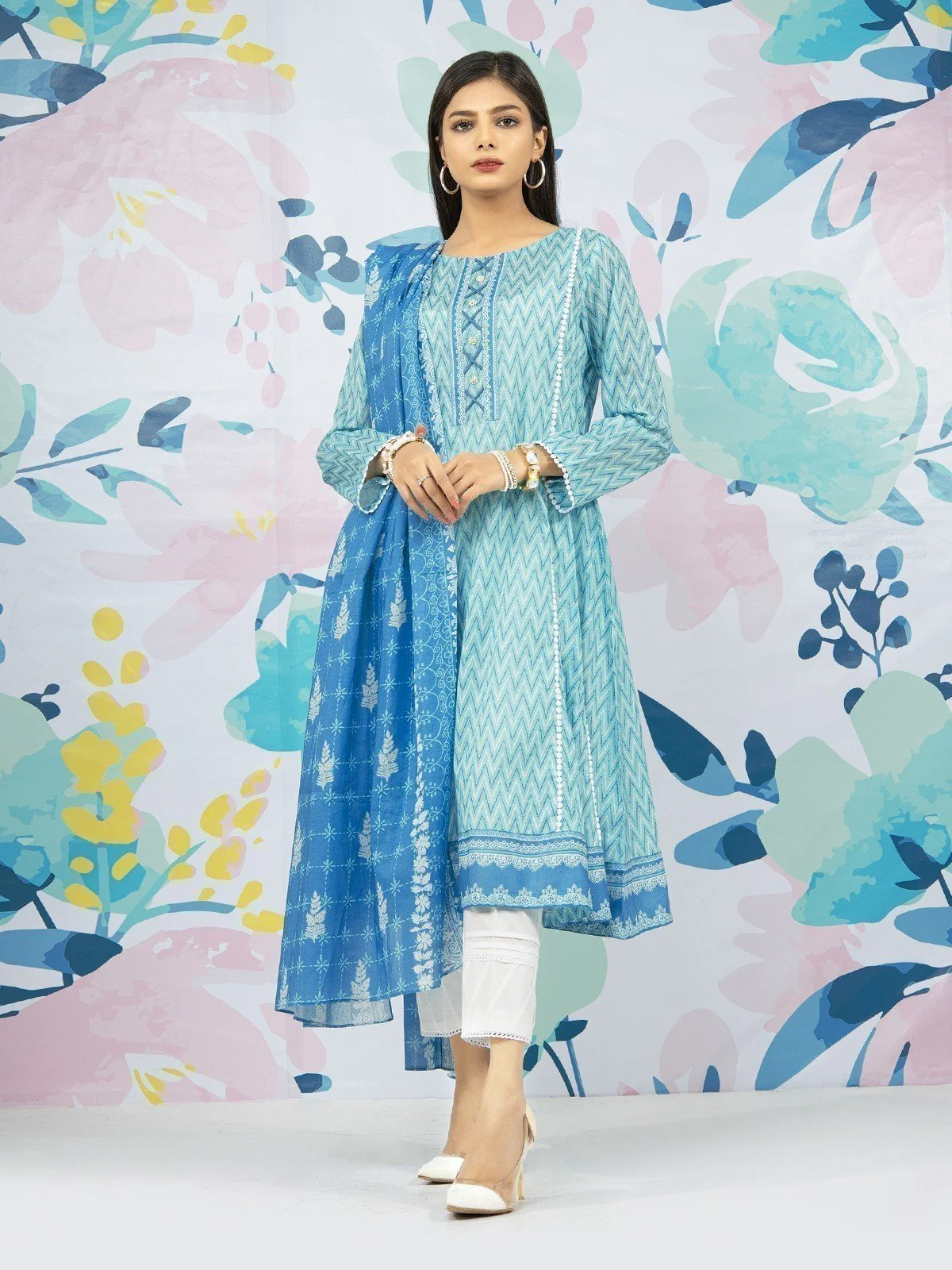 Unstitched Printed Lawn Shirt Dupatta - EWU22A1-23238
