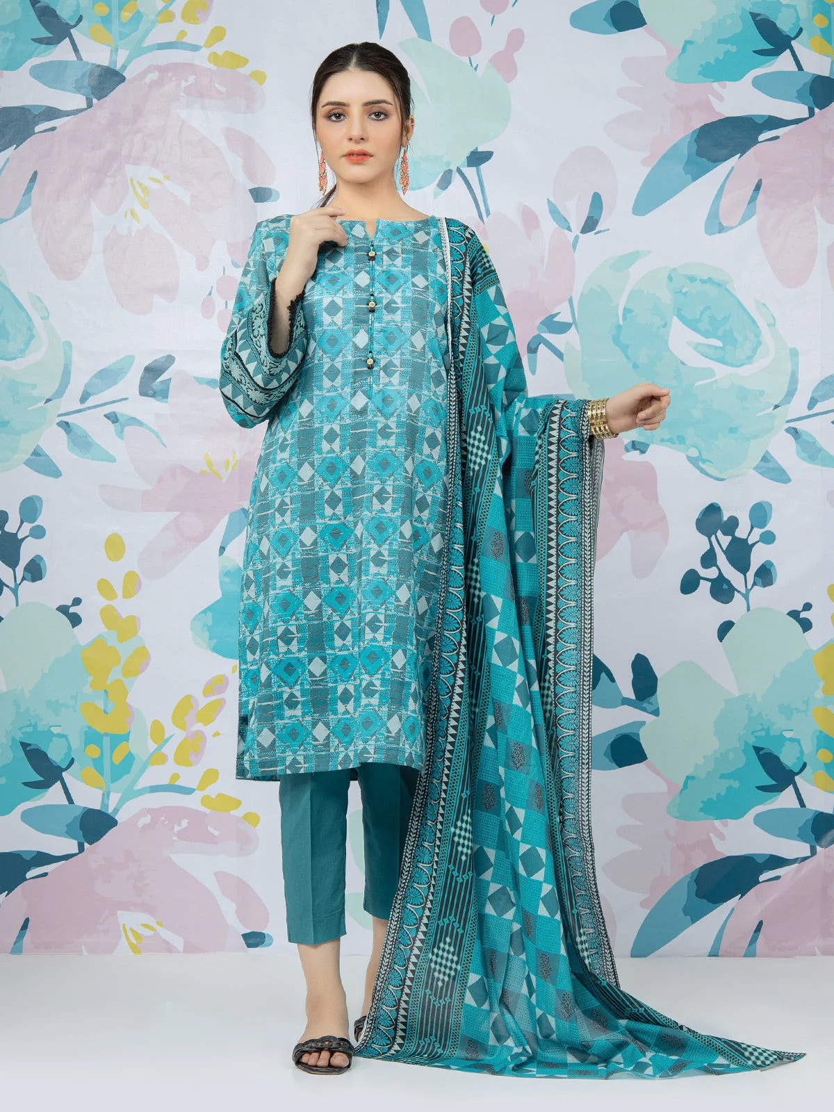 Unstitched Printed Lawn Shirt Dupatta - EWU22A1-23413SD