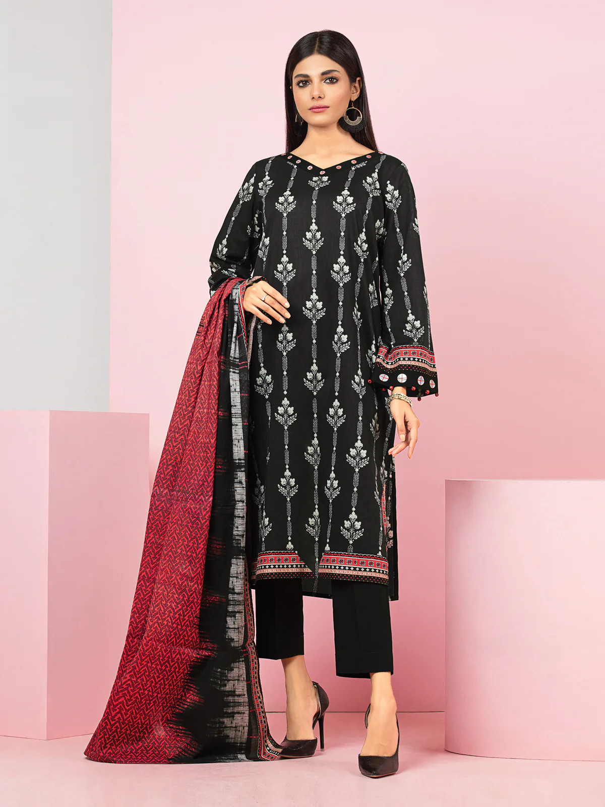 Unstitched Printed Khaddar Shirt Dupatta - EWU22A3-24253