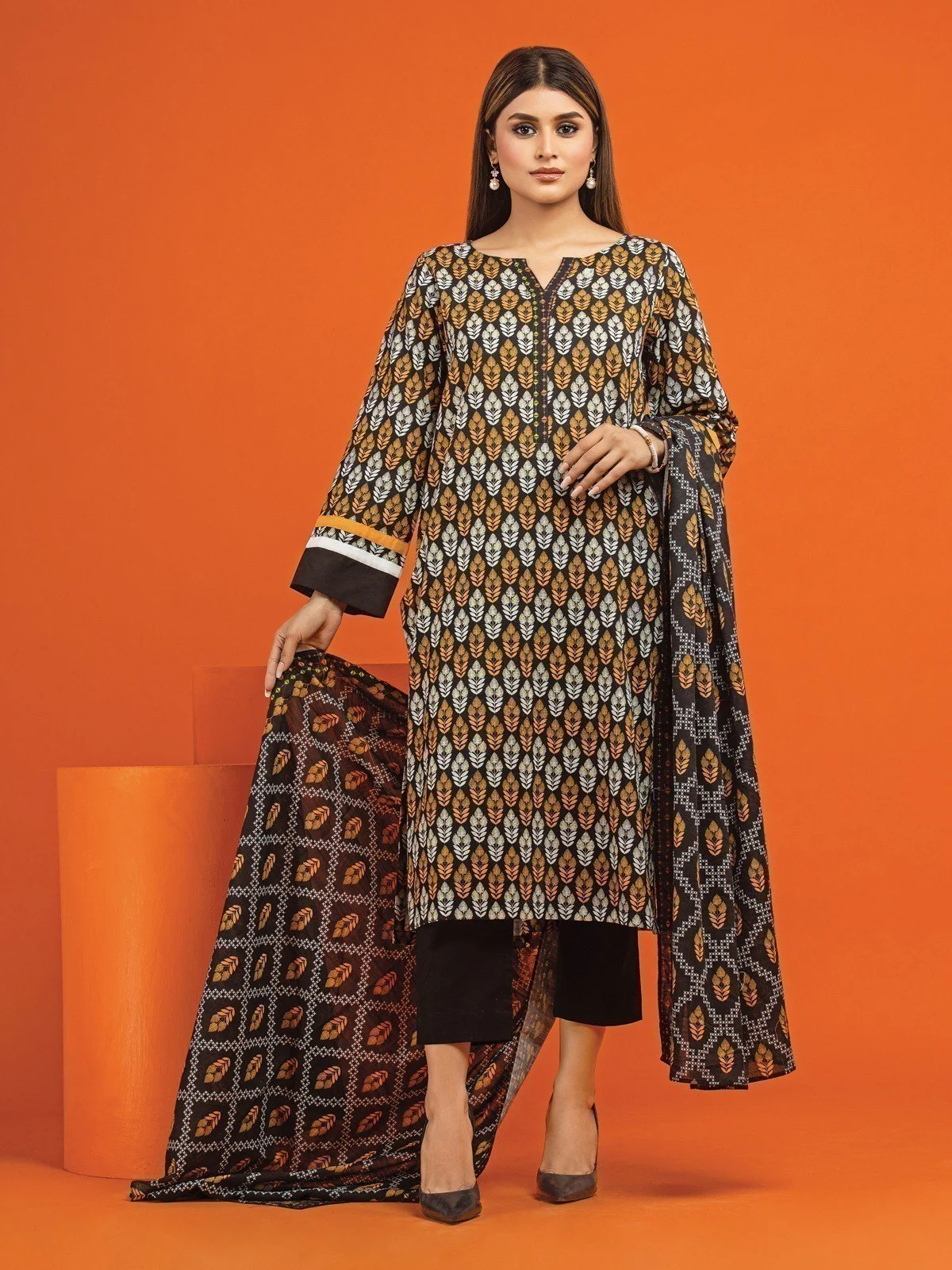 Unstitched Printed Khaddar Shirt Dupatta - EWU22A3-24516