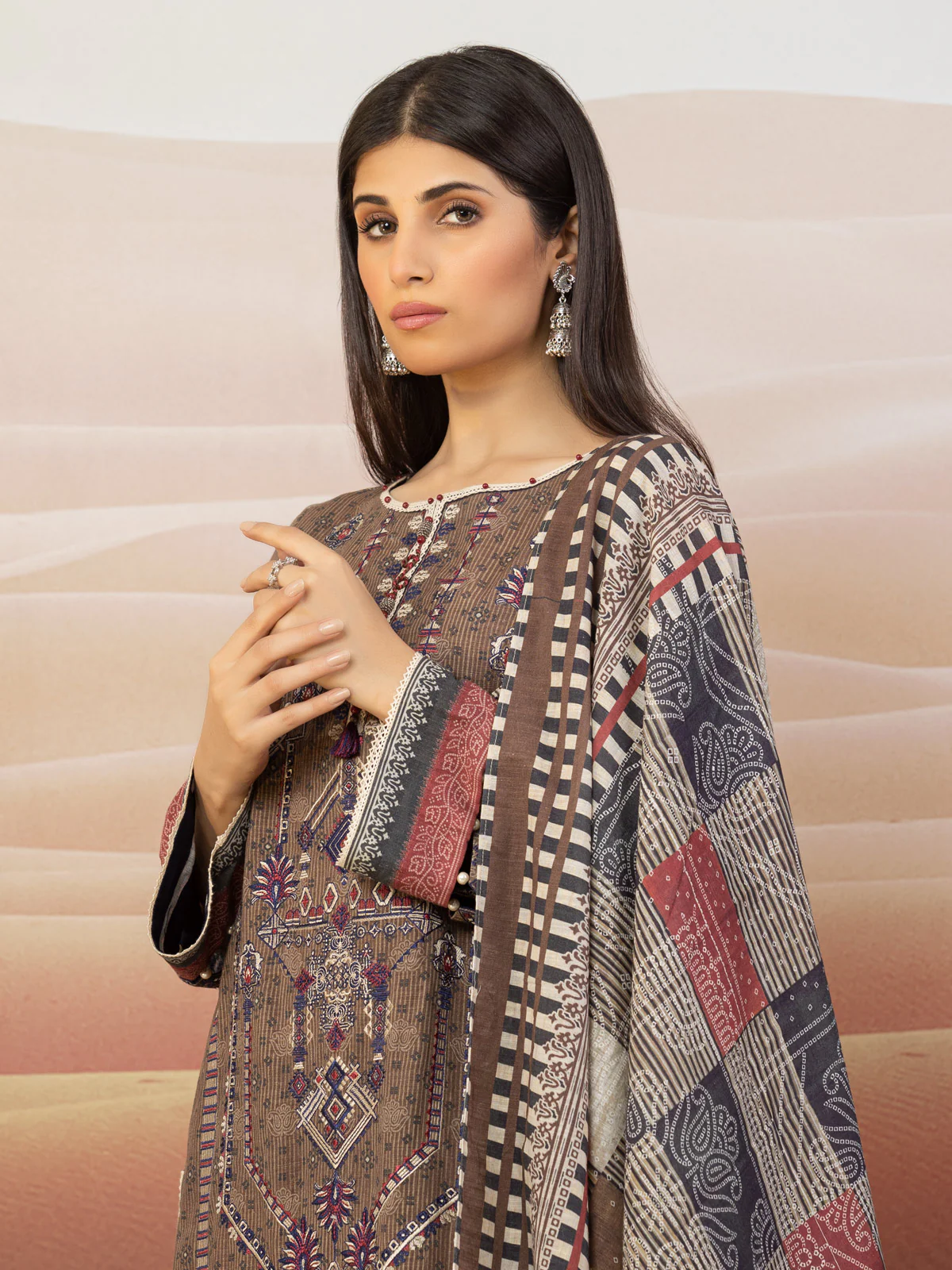 Unstitched Embroidered Crepe Viscose Suit - EWU22V10-25017 - Image 2