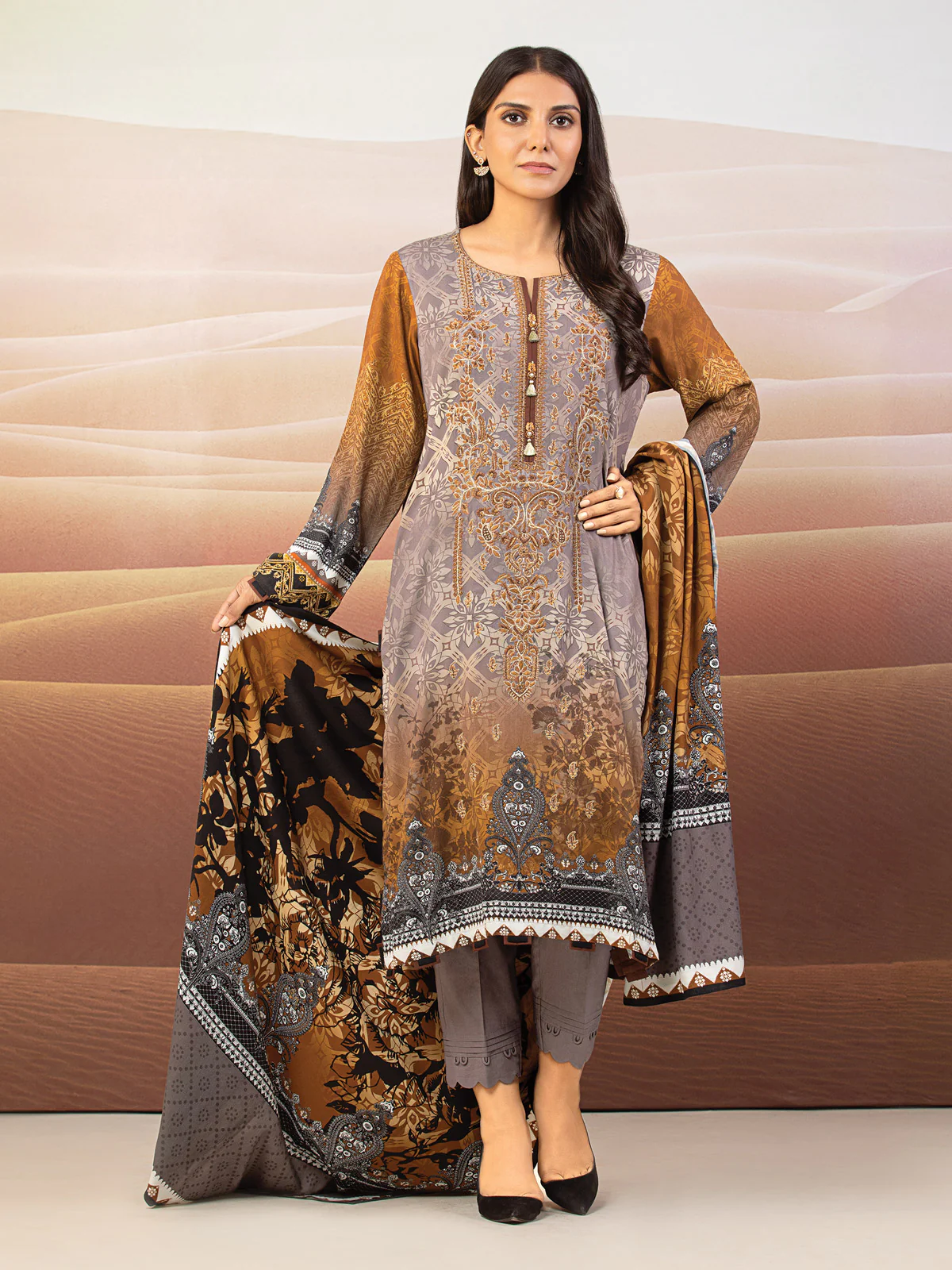 Unstitched Embroidered Crepe Viscose Shirt Trouser - EWU22V10-25019ST - Image 4