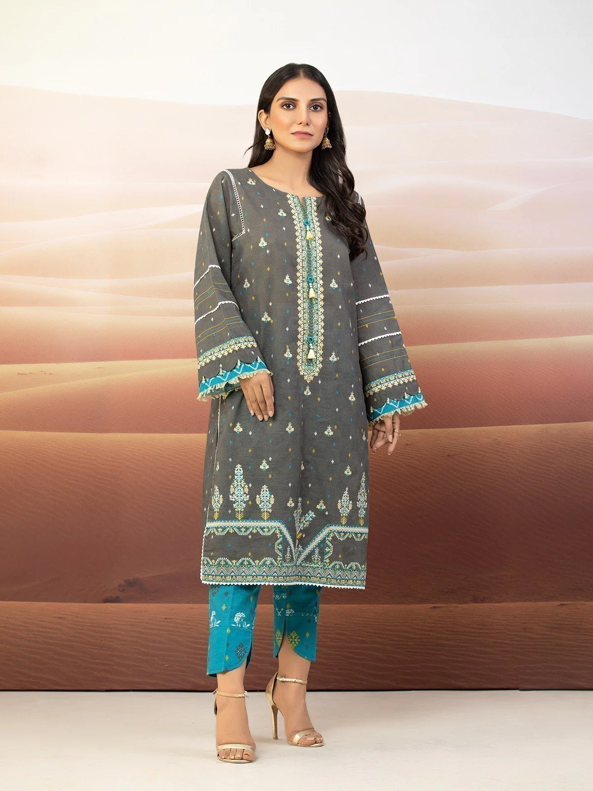 Unstitched Embroidered Khaddar Shirt Trouser - EWU22V11-25039