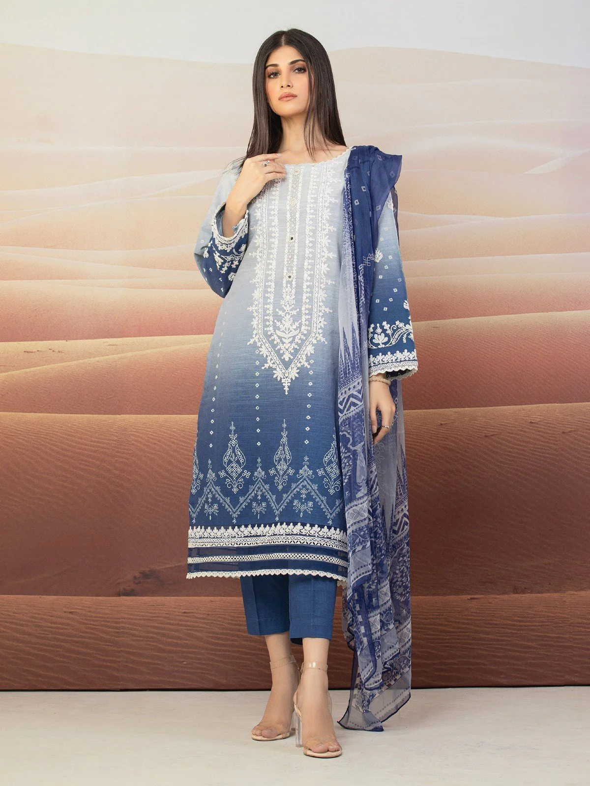Unstitched Embroidered Khaddar Suit - EWU22V12-25007XXL