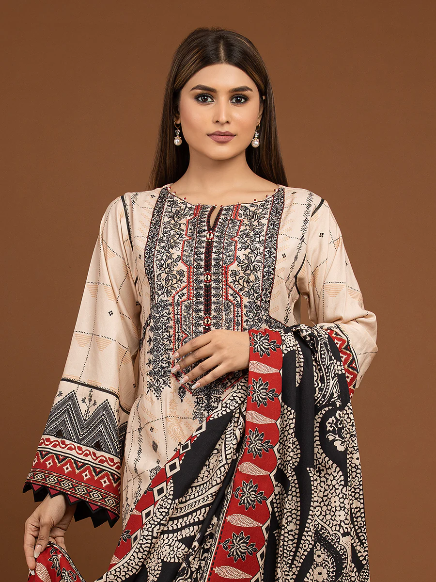 Unstitched Embroidered Viscose Suit - EWU22V13-24045XXL - Image 2