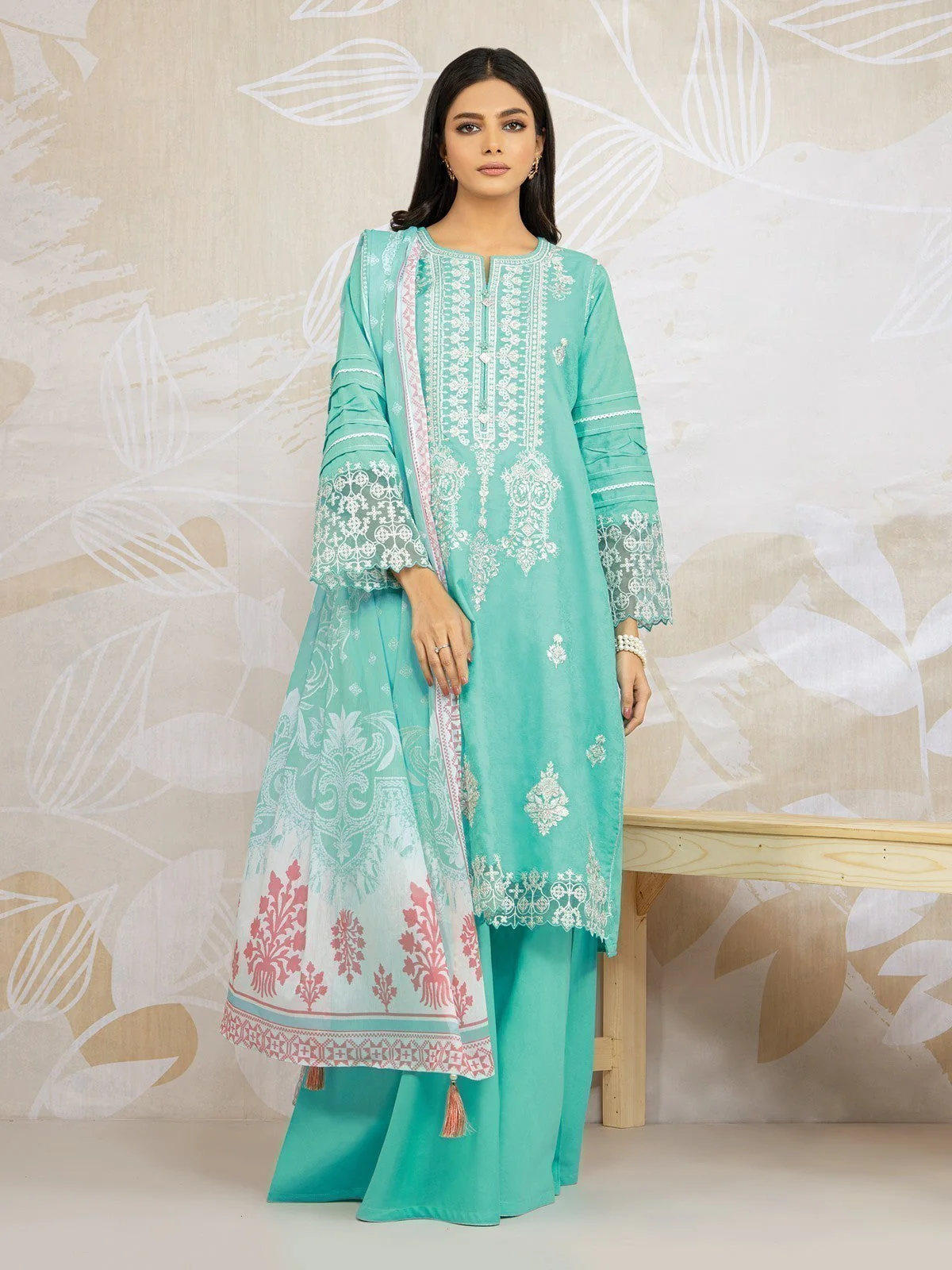 Unstitched Embroidered Jacquard Shirt Trouser - EWU22V3-23660ST