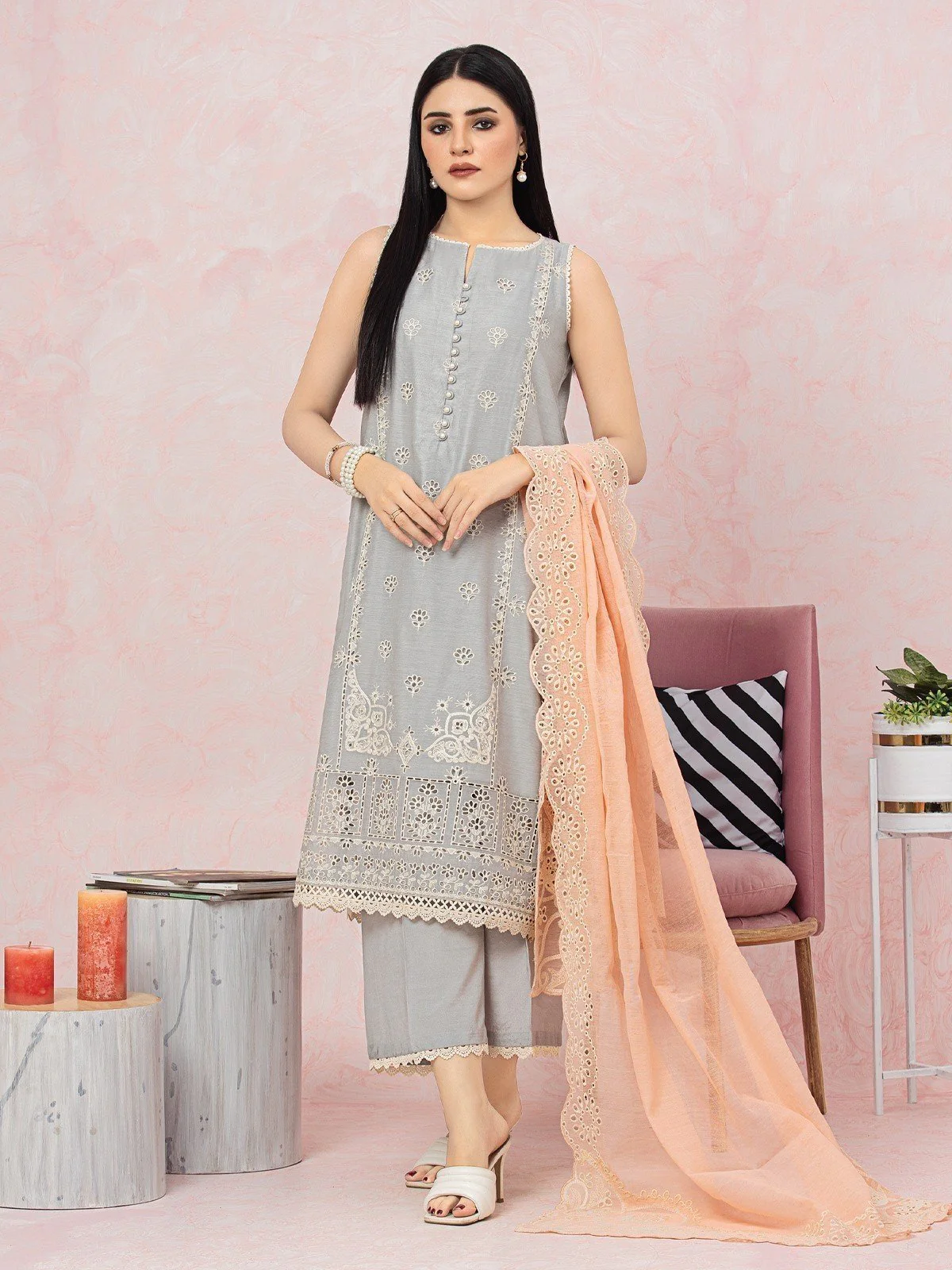 Unstitched Embroidered Chanderi Suit - EWU22V6-25100