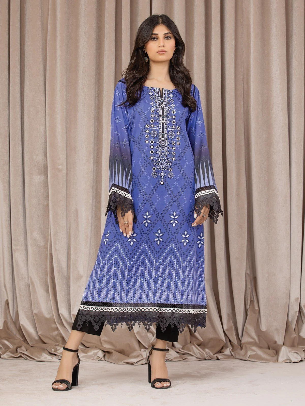 Unstitched Embroidered Cotton Satin Shirt - EWU22V9-25049