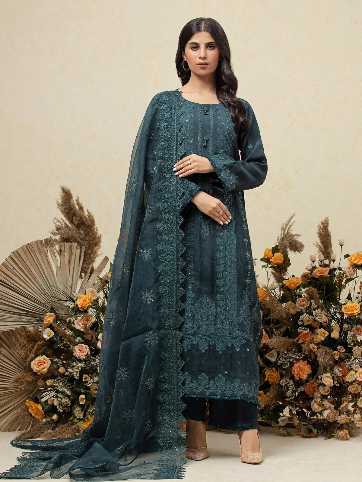 Unstitched Embroidered Raw Silk Suit - EWU23V16-26668