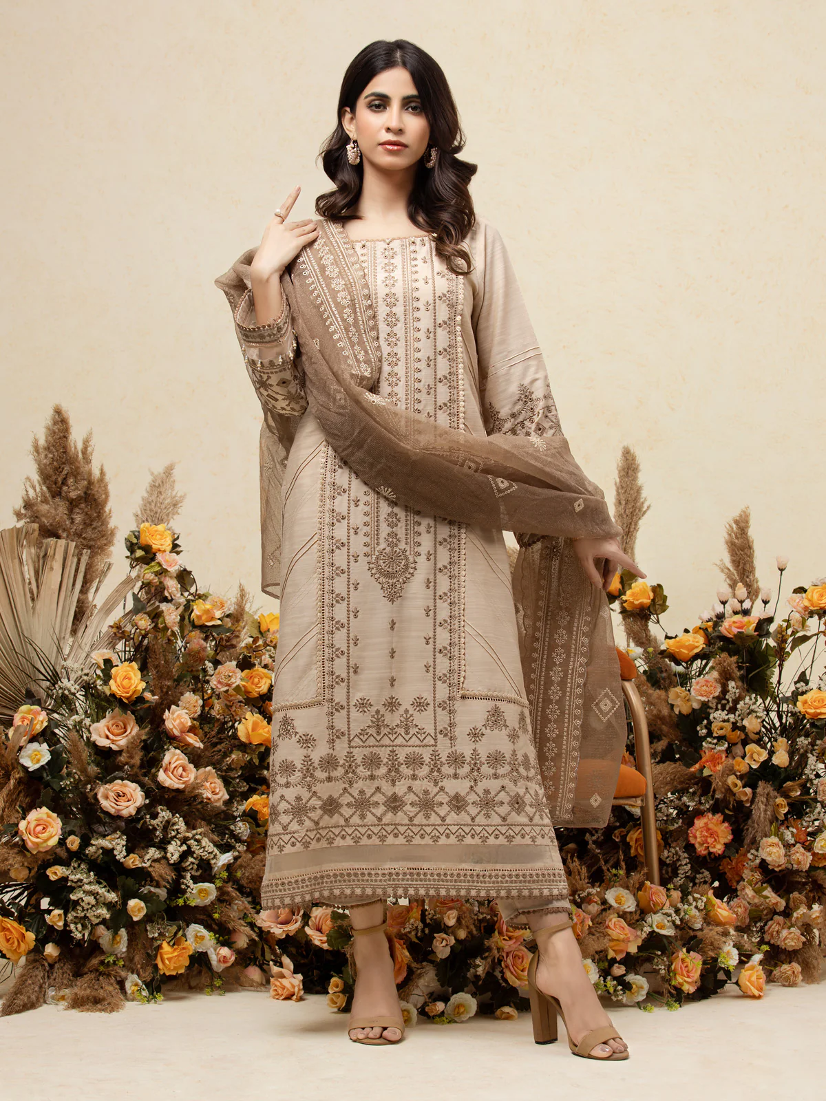 Unstitched Embroidered Chanderi Suit - EWU24V6-26673-3P