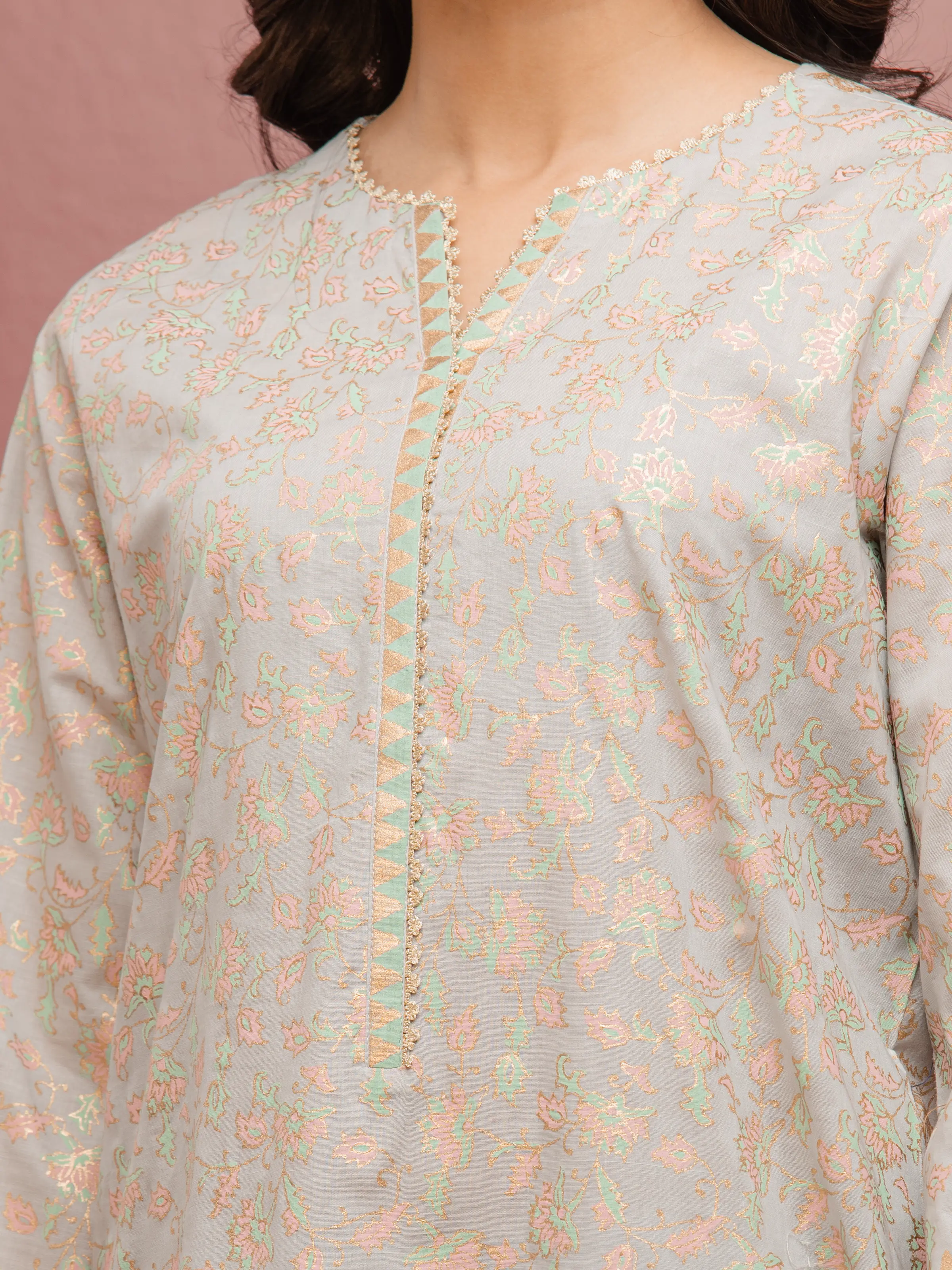 Unstitched Block Print Cambric Shirt Trouser - EWU5M1-023ST - Image 3