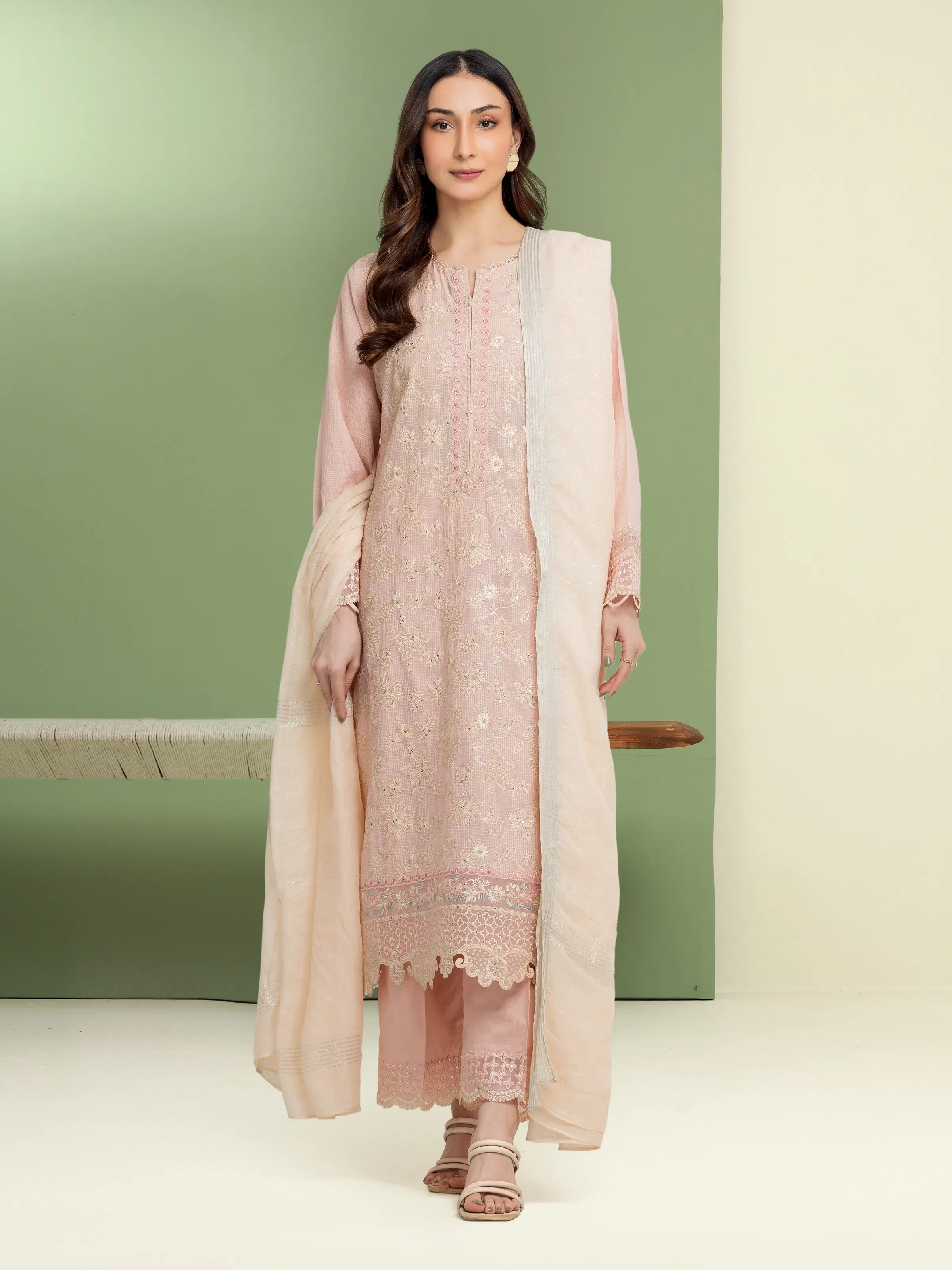 Unstitched Embroidered Lawn Slub Shirt Trouser - EWU5V1-31245ST
