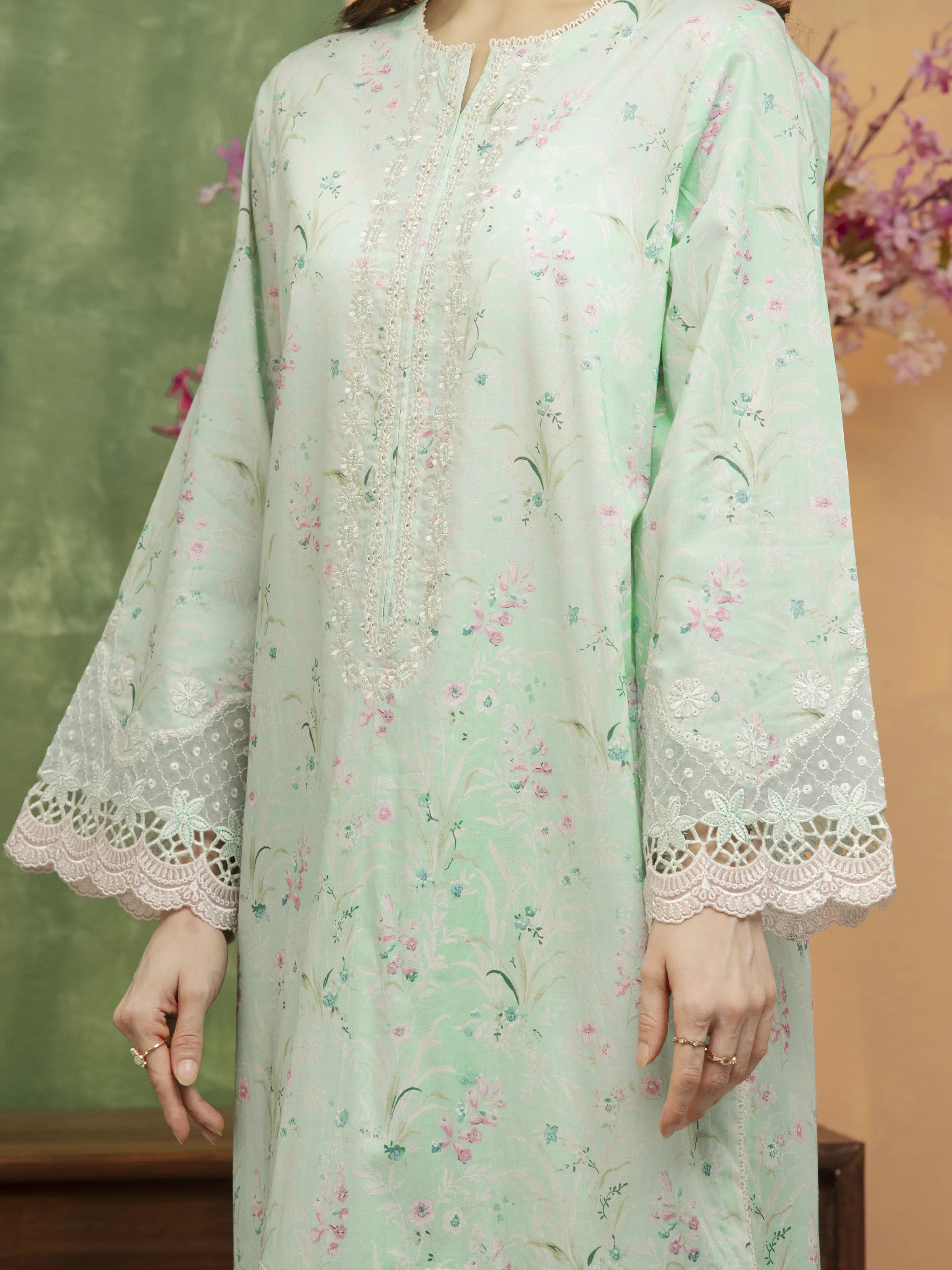 Unstitched Embroidered Lawn Shirt Trouser - EWU5V1-31442ST - Image 3
