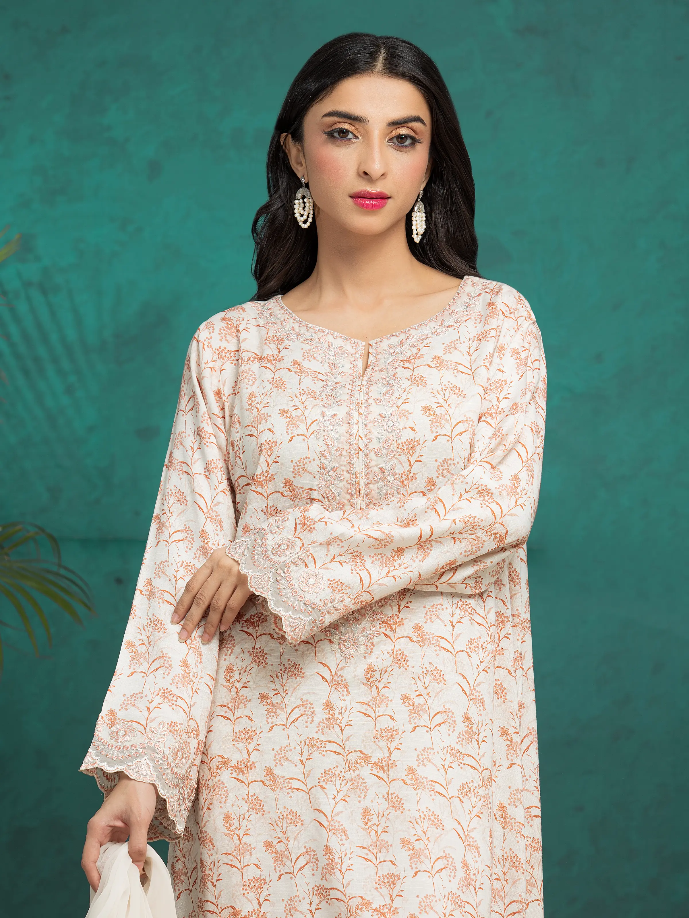 Unstitched Embroidered Raw Silk Shirt Trouser - EWU5V16-30218ST
