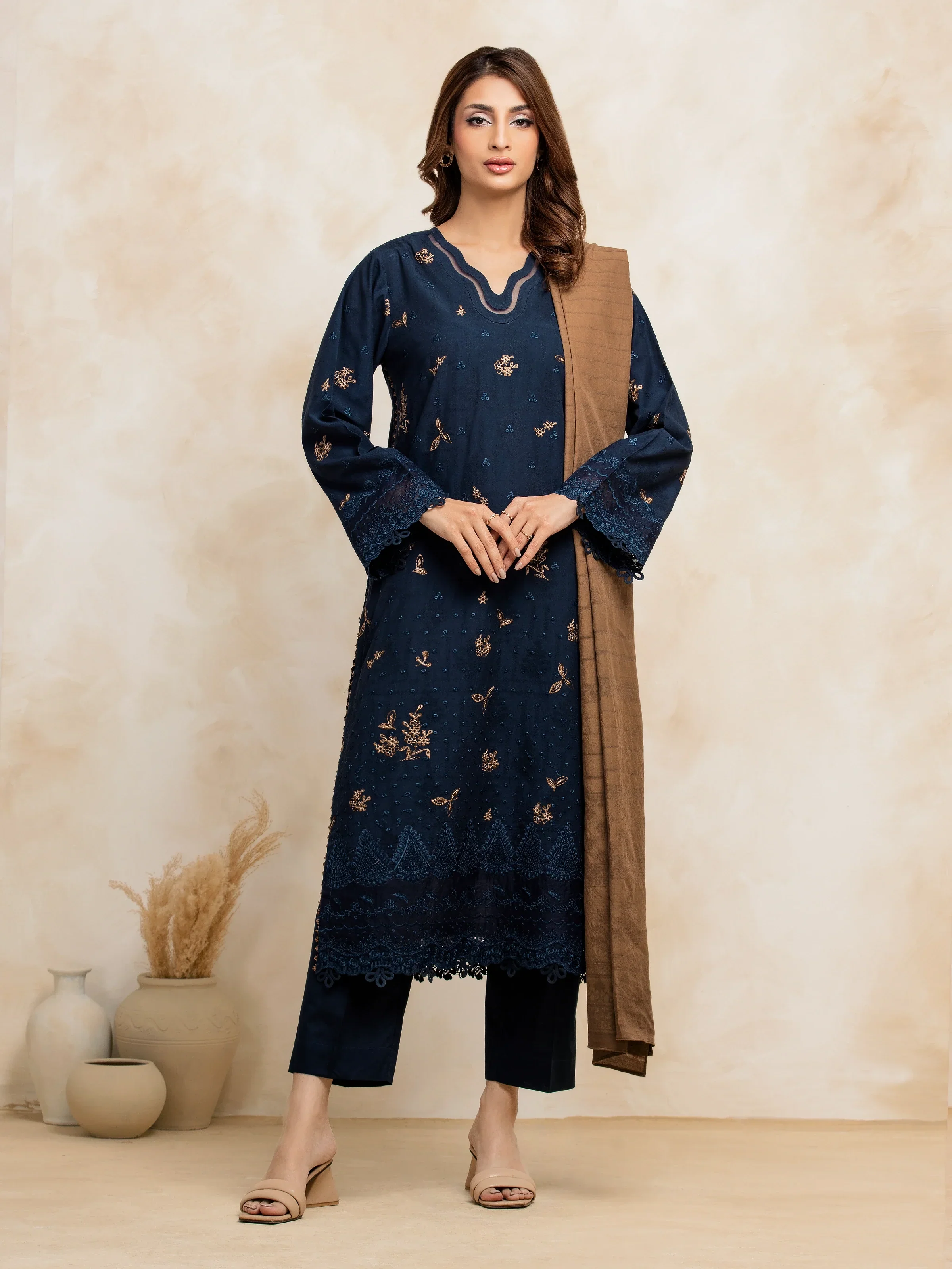 Unstitched Embroidered Jacquard Shirt - EWU5V3-31151S