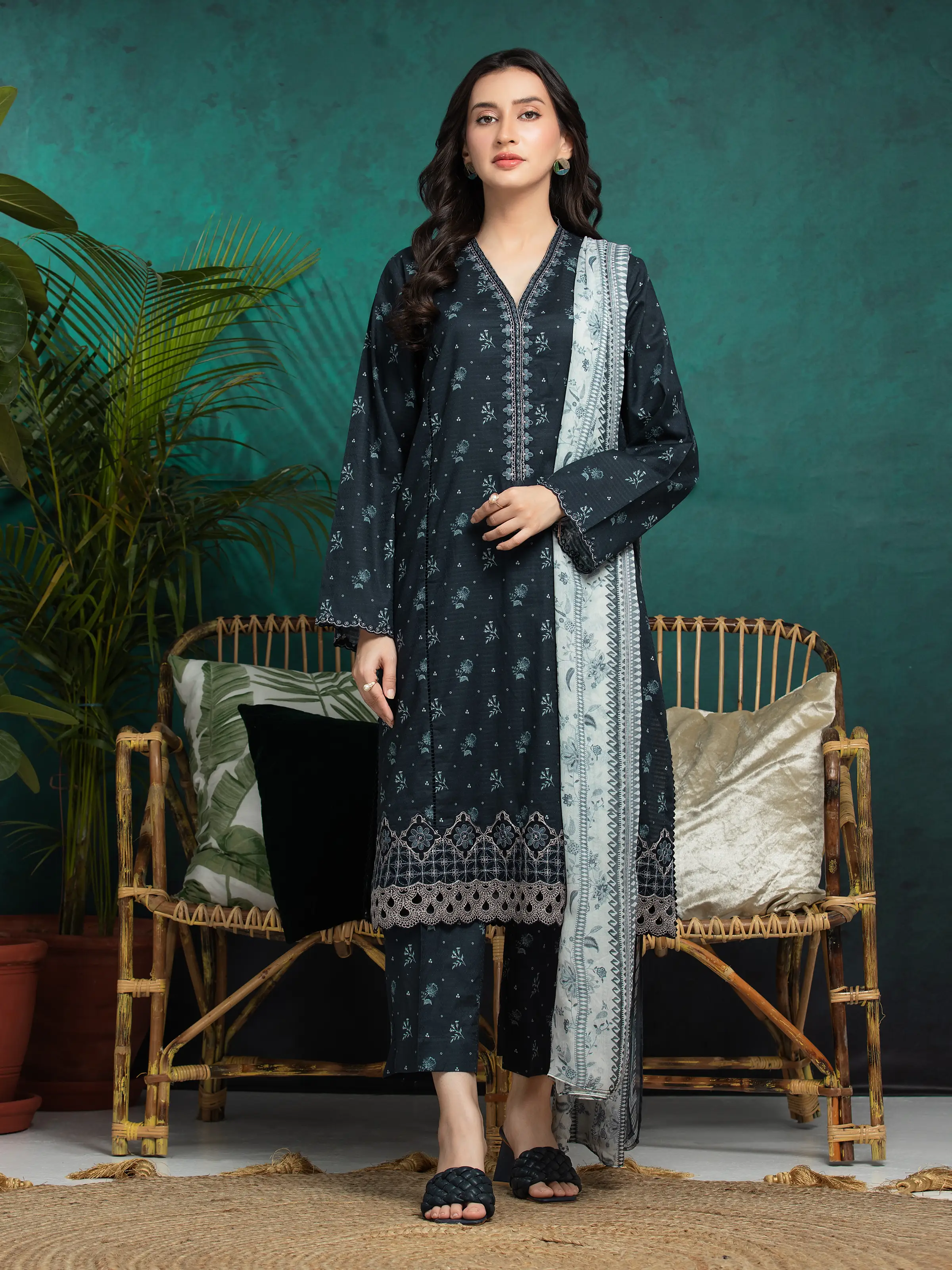 Unstitched Embroidered Dobby Shirt Trouser - EWU5V7-30362ST