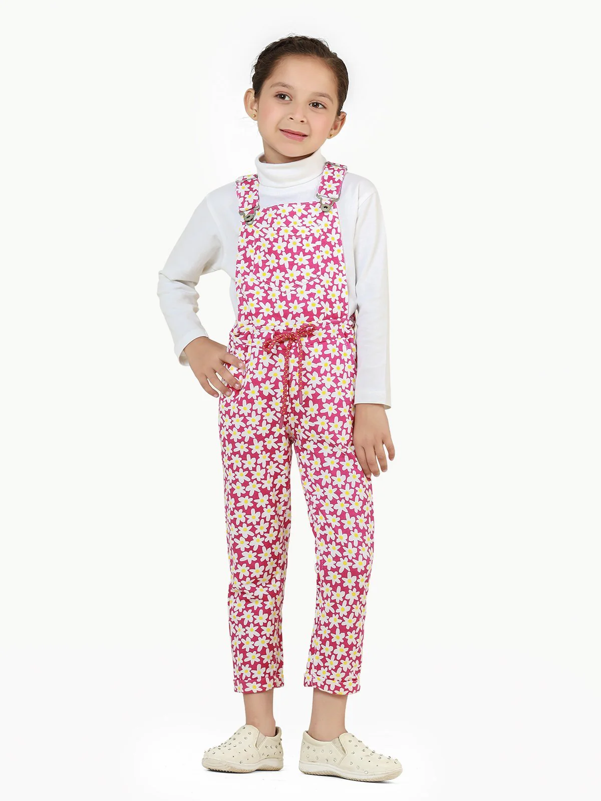 Girl's Pink & White Dungaree - EGTDK22-002