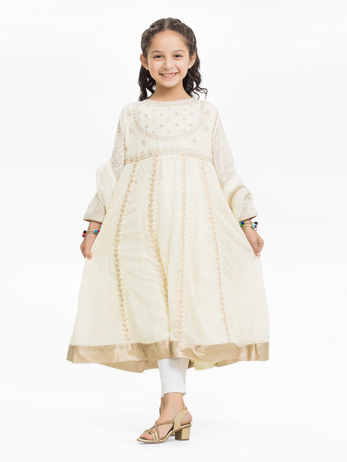 Girl's Cream Pishwas - EGTPLE23-22223SD