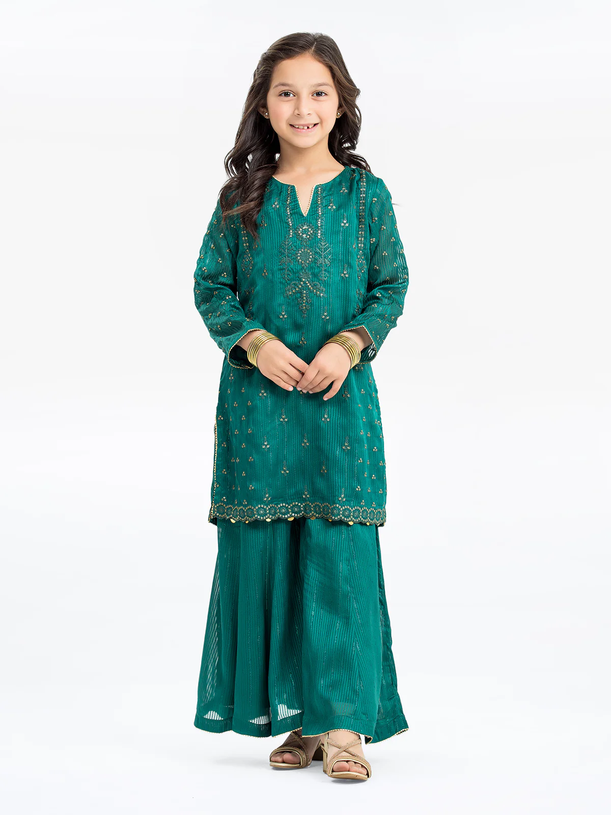 Girl's Green Pishwas - EGTPLE23-50001ST