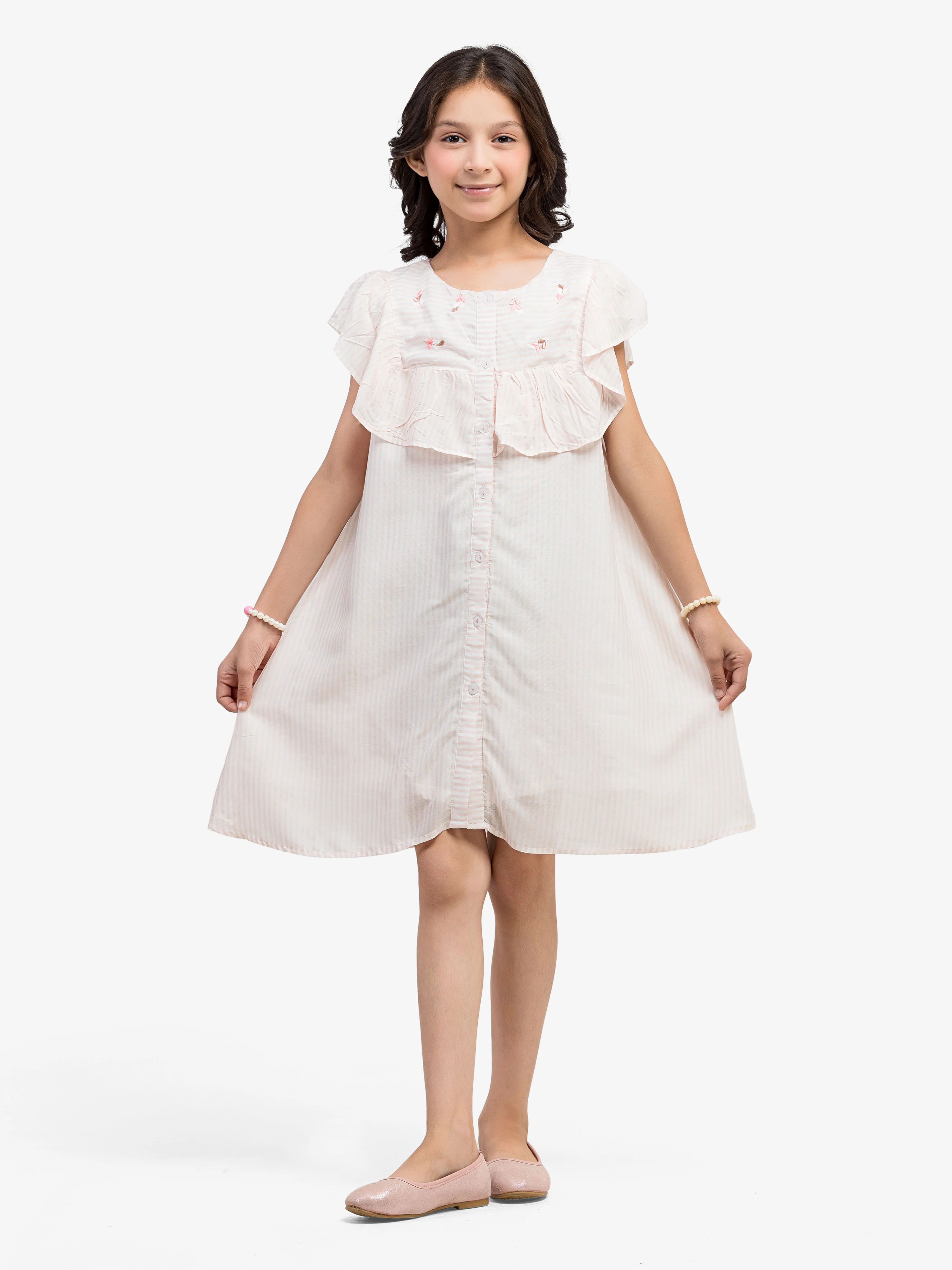 Girl's Pink & White Frock - EGTF24-200101