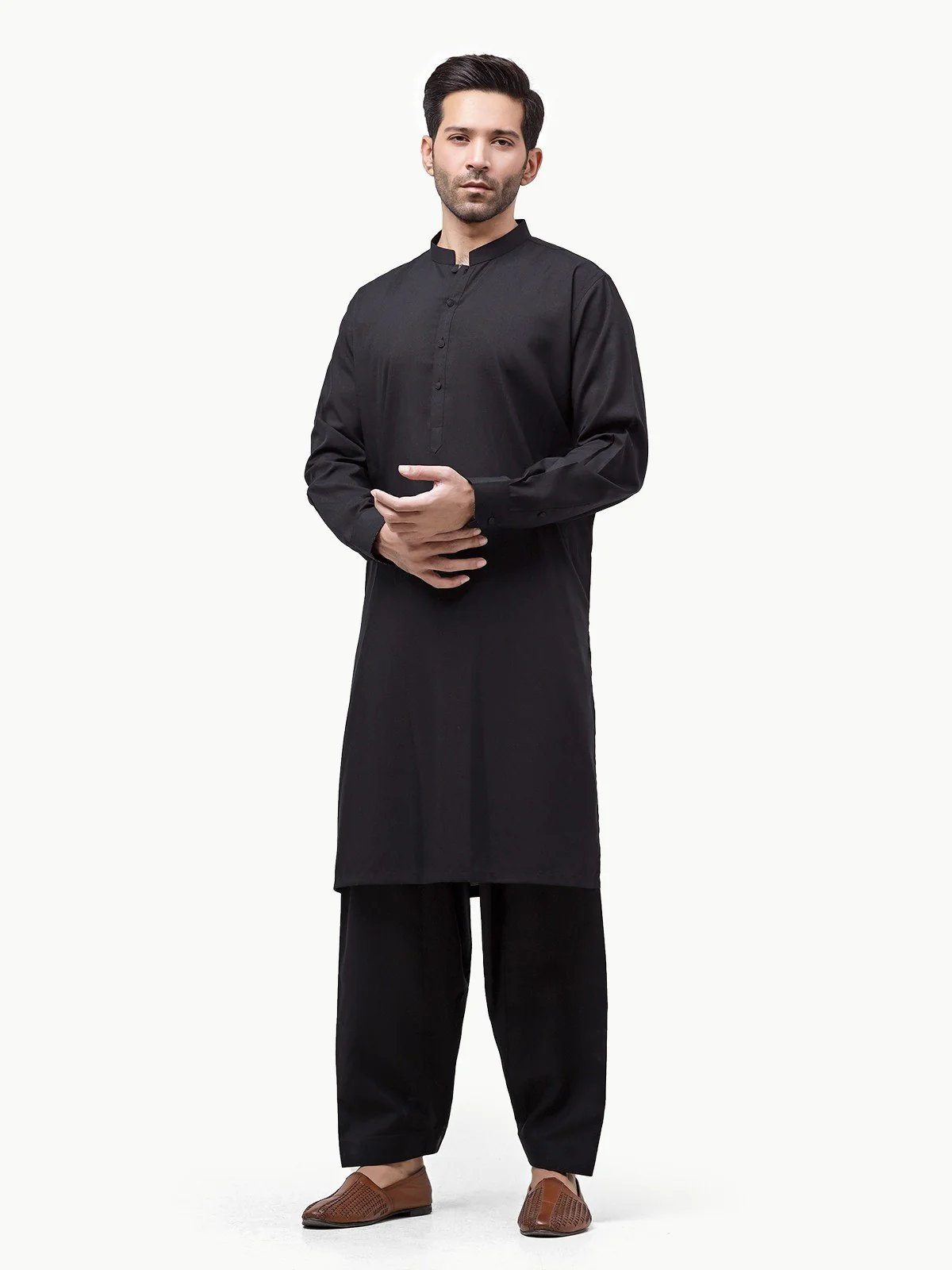 Men's Black Shalwar Kameez Plain - EMTKSP23-41015