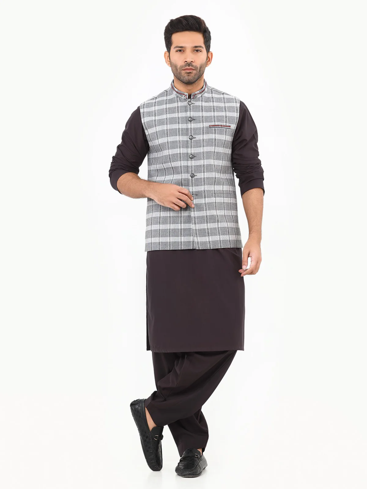 Men's Black & White Waist Coat - EMTWC22-35803