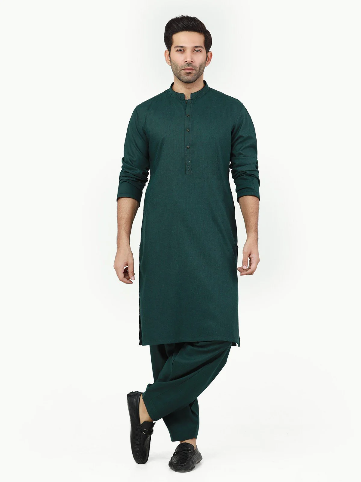 Men's Bottle Green Shalwar Kameez - EMTKS22-40984