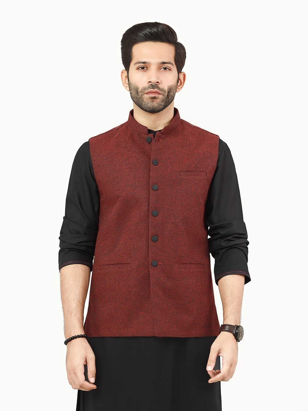 Men's Dark Maroon Waist Coat - EMTWC22-35827