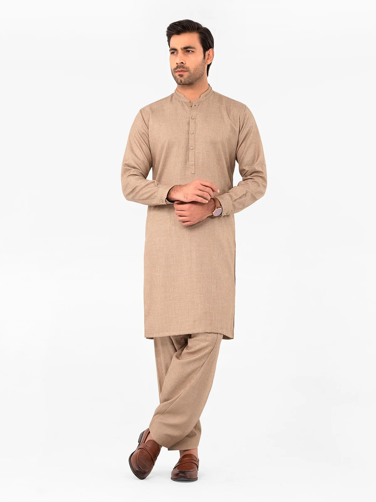Men's Fawn Shalwar Kameez - EMTKS23W-41046