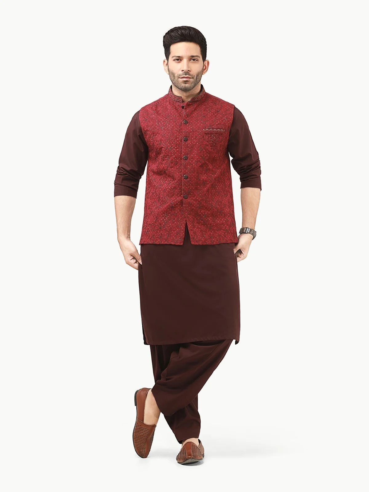 Men's Maroon Waist Coat Ceremonial - EMTWCC22-118