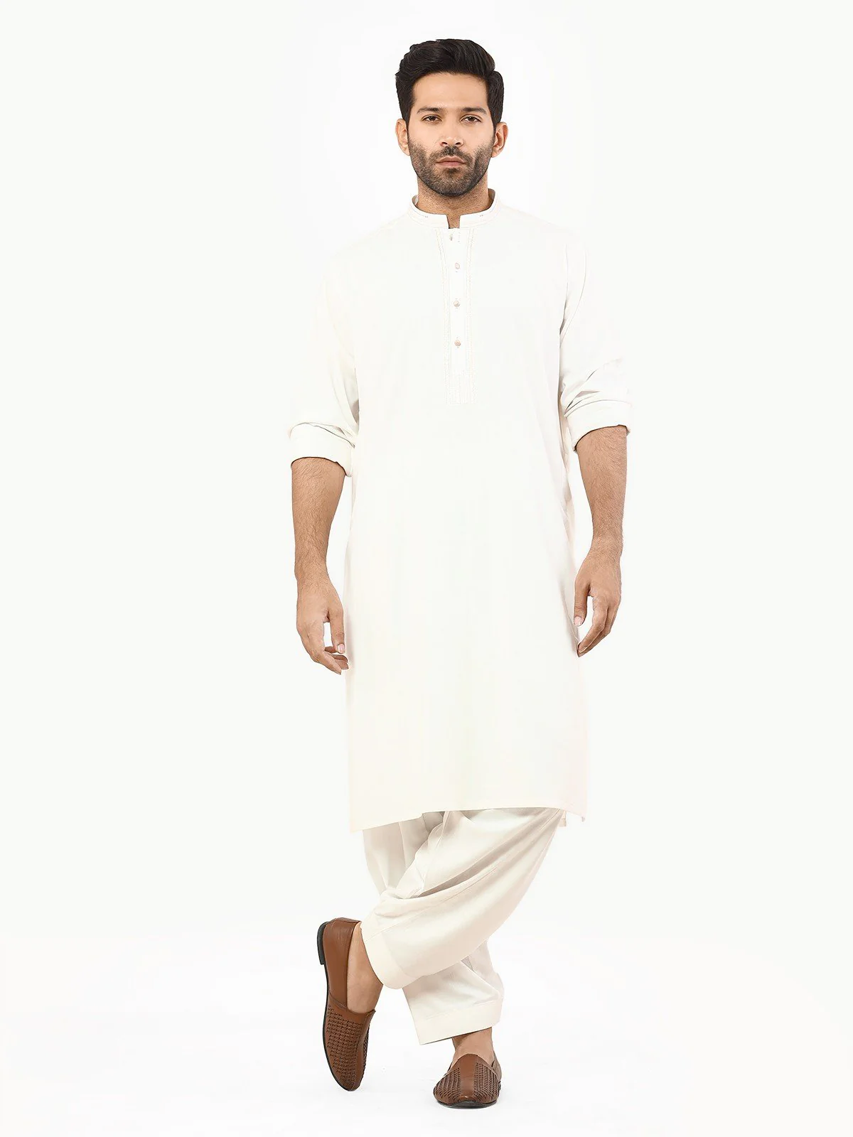 Men's Off White Shalwar Kameez - EMTKS22S-40969