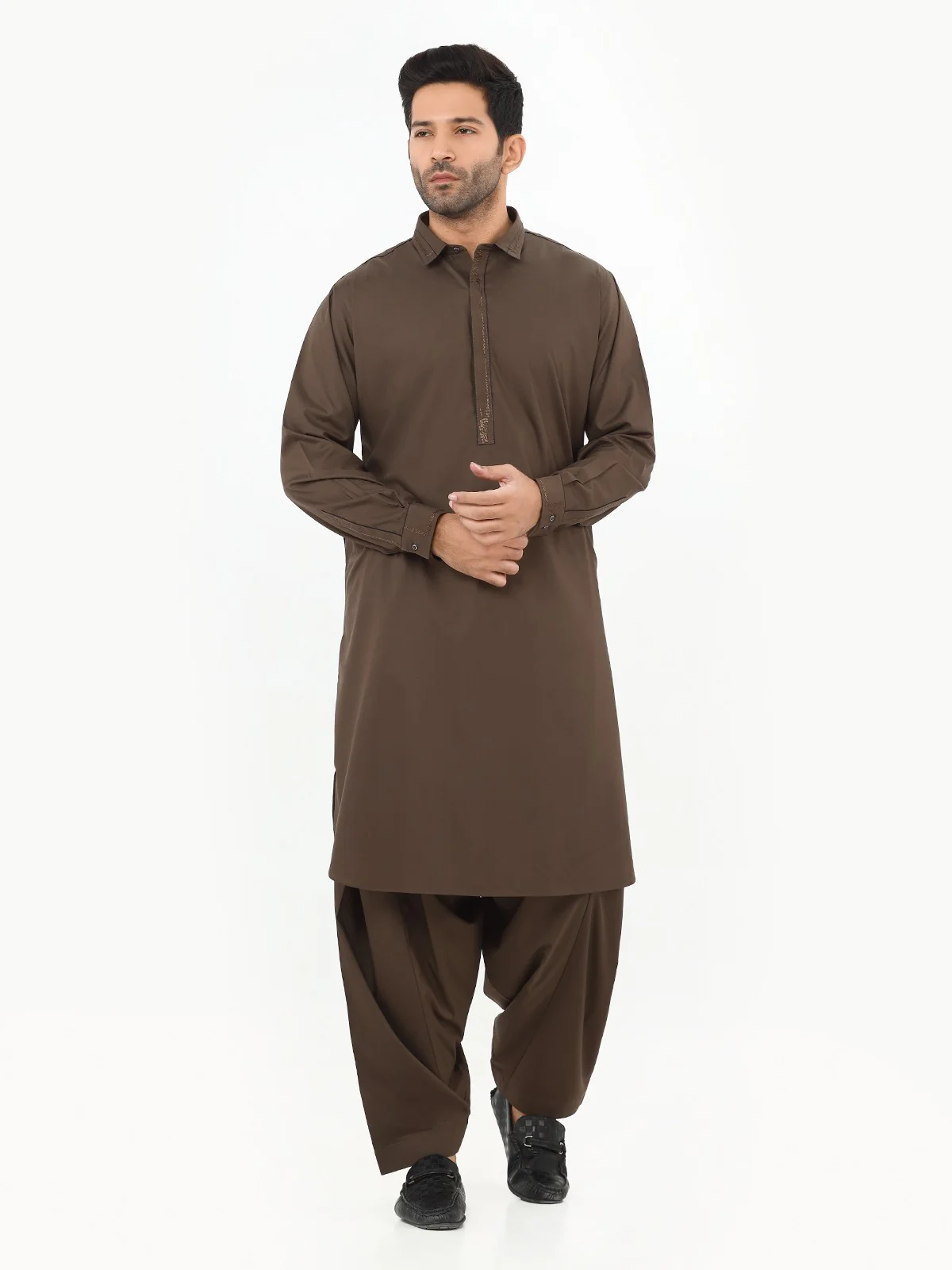 Men's Olive Green Shalwar Kameez - EMTKS22S-40953