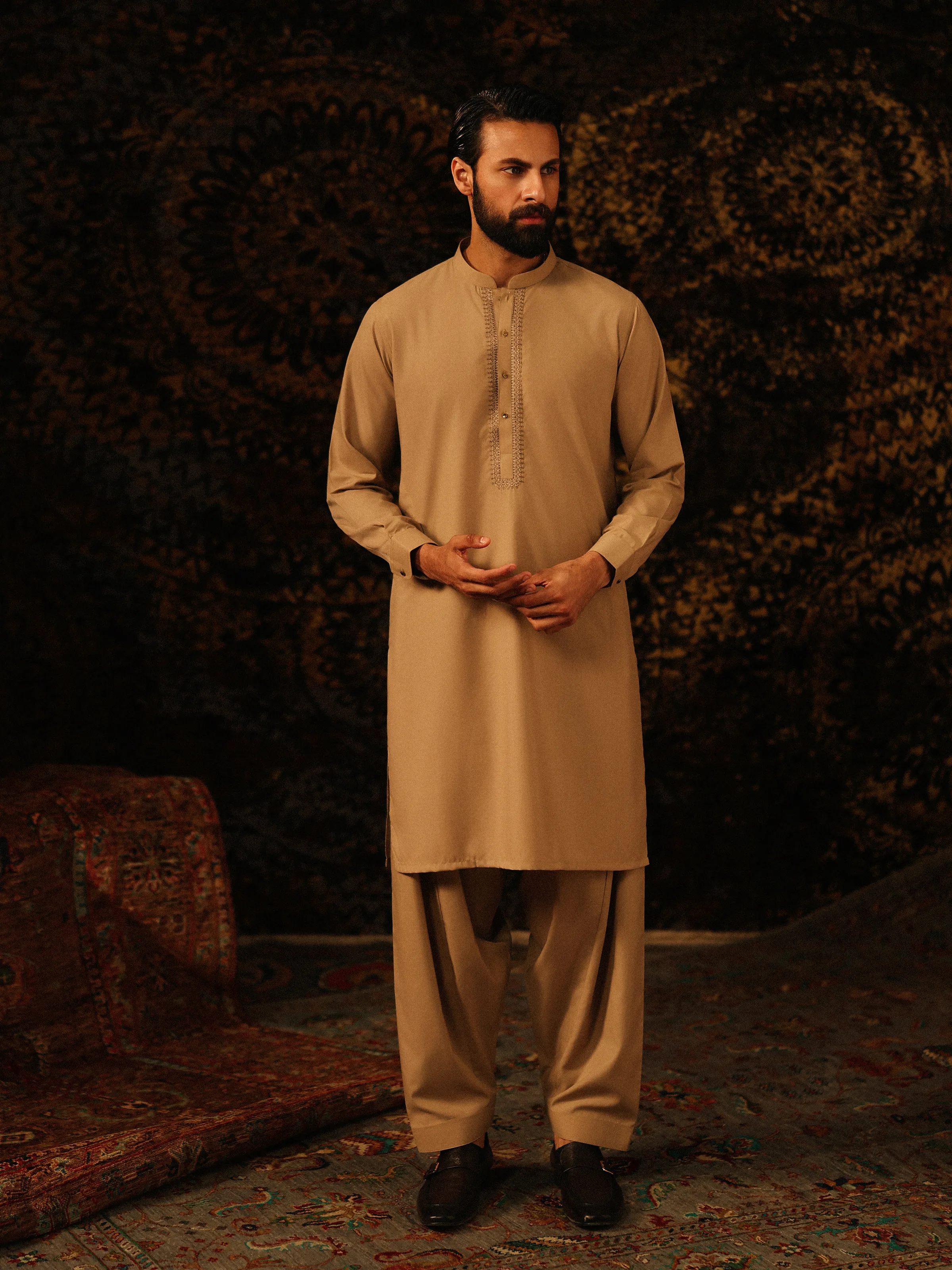 Men's Beige Shalwar Kameez - EMTKST5-99604